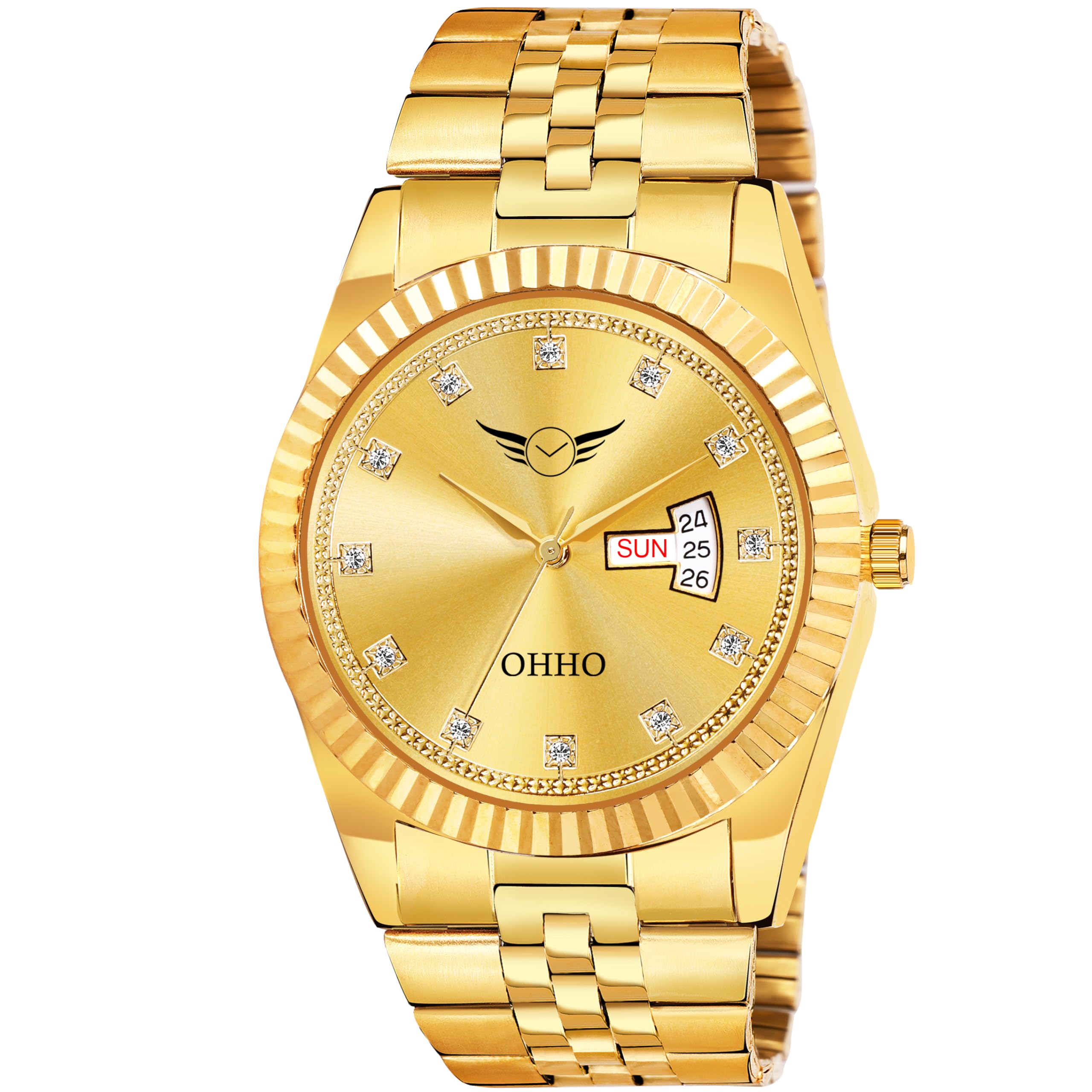 OHHO Royale Luxury Casual Party-Wear Watch for Men Watches Multicolor Ultra Day-Date Display Dial Quartz Watches for Men with Stainless Steel Gold Band Analog Watch (Gold) (B0CQXD5YWQ) Amazon Price History, Amazon Price Tracker