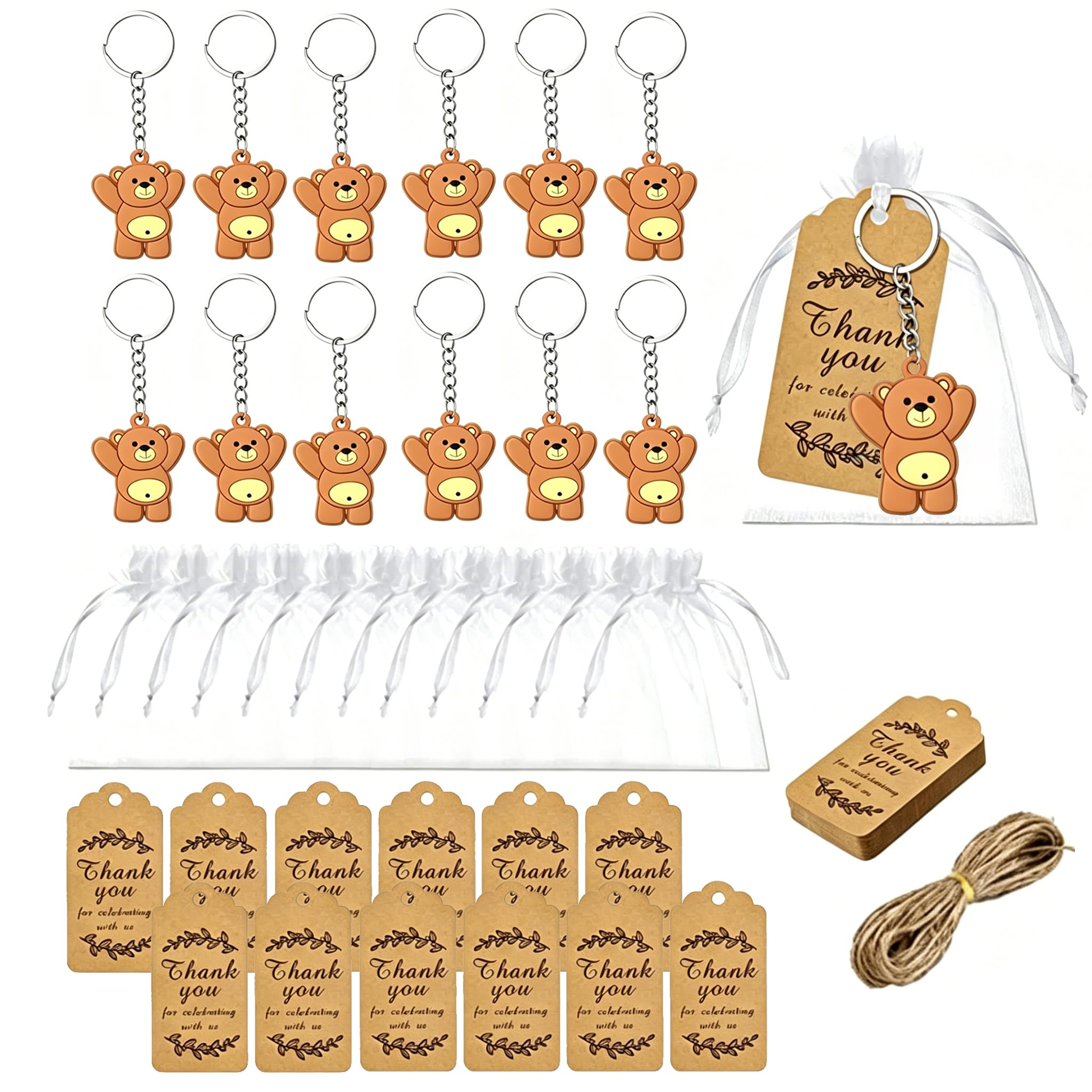 Fengxkyuan Unisex Brown 12 Set Thank You Keychain Gifts, Bear Keychains Inspirational Gift Greeting Appreciation Gift Mini Resin Office Pocket Employee For Coworkers Staff Teacher Colleagues Volunteer Nurse Team