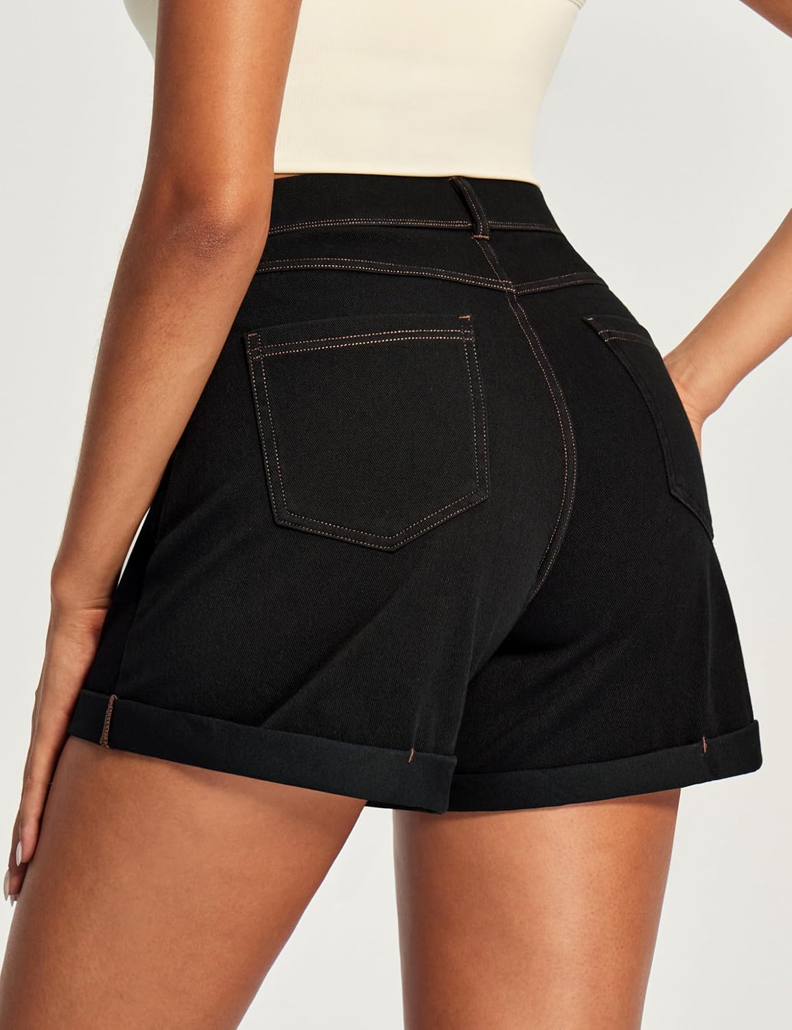 IUGA Stretchy Baggy Jean Shorts Womens Pull On Denim Shorts Women High Waisted Tummy Control Jorts Summer Casual with Pockets - Image 2