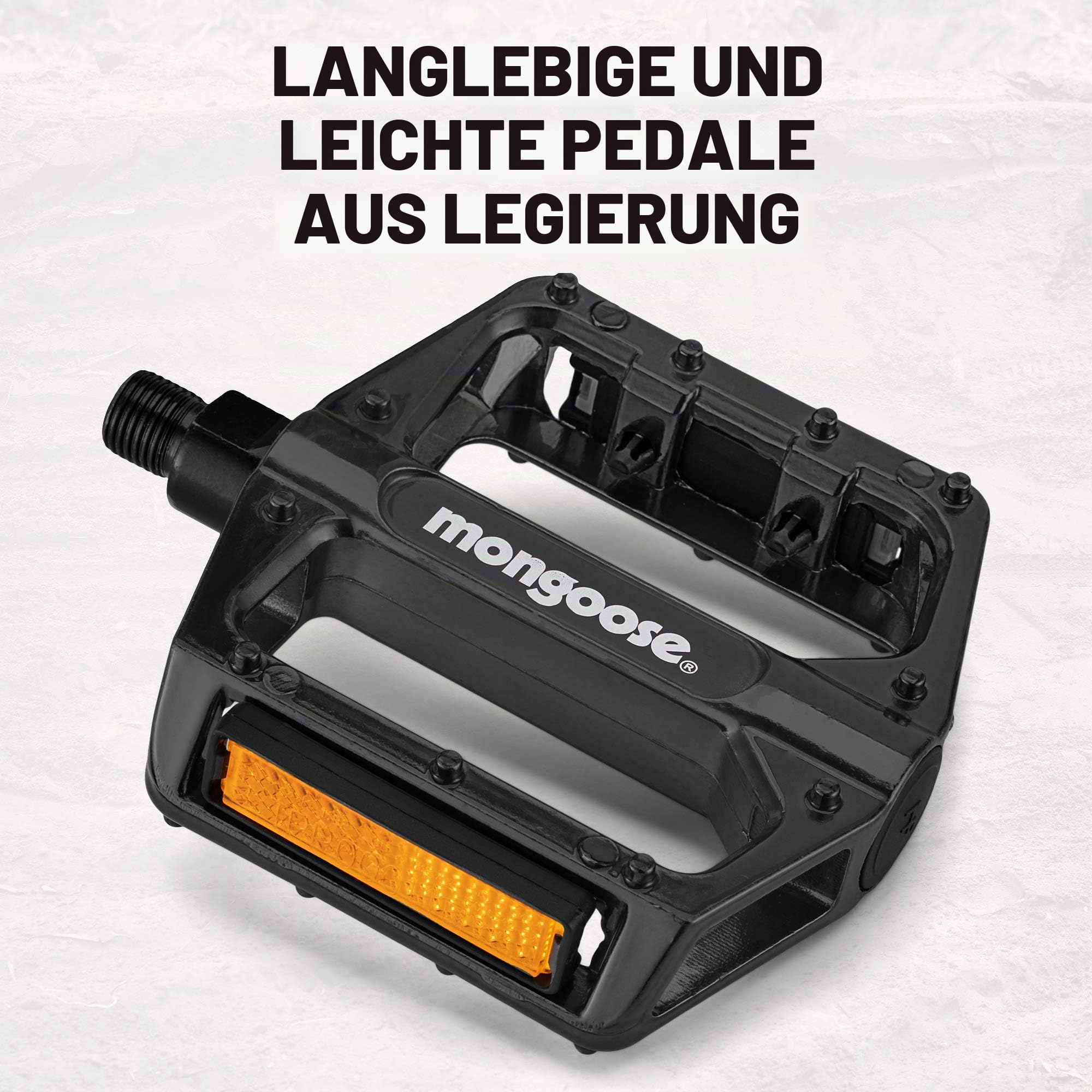 Mongoose Mountainbike-Pedale für Erwachsene, 1,27 cm und 9/16 Zoll Adapter, langlebige Legierung, Fahrrad-Plattformpedal, Refective Strips, MTB-Fahrradzubehör