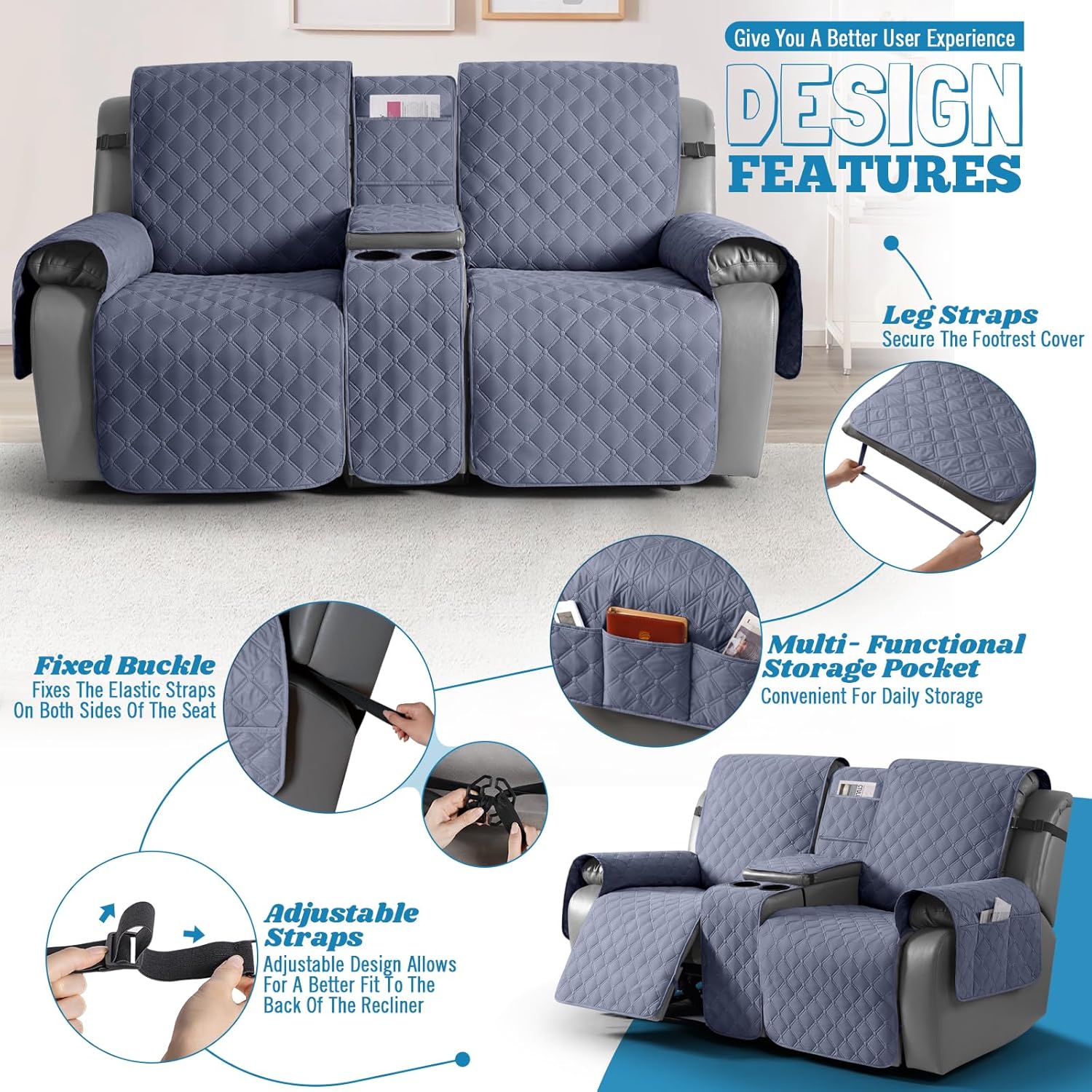 TAOCOCO 100% Waterproof Cover, Bluish Gray (2seater & Console, 3seater)