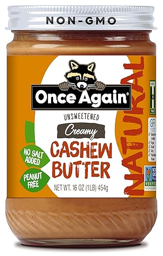 Once Again Manteca de anacardo cremosa natural, 16 onzas, sin azúcar, sin maní, sin gluten, certificado vegano, kosher, tarro de cristal