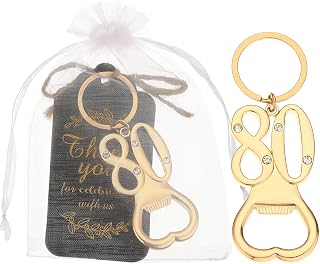 24 Set 80th Birthday Party Favors for Guests Bottle Opener Keychain Bulk Rhinestones 80 Souvenirs Gift Opener for 80 Wedding Anniversary Decor,Cheers to 80 Years (80th opener)