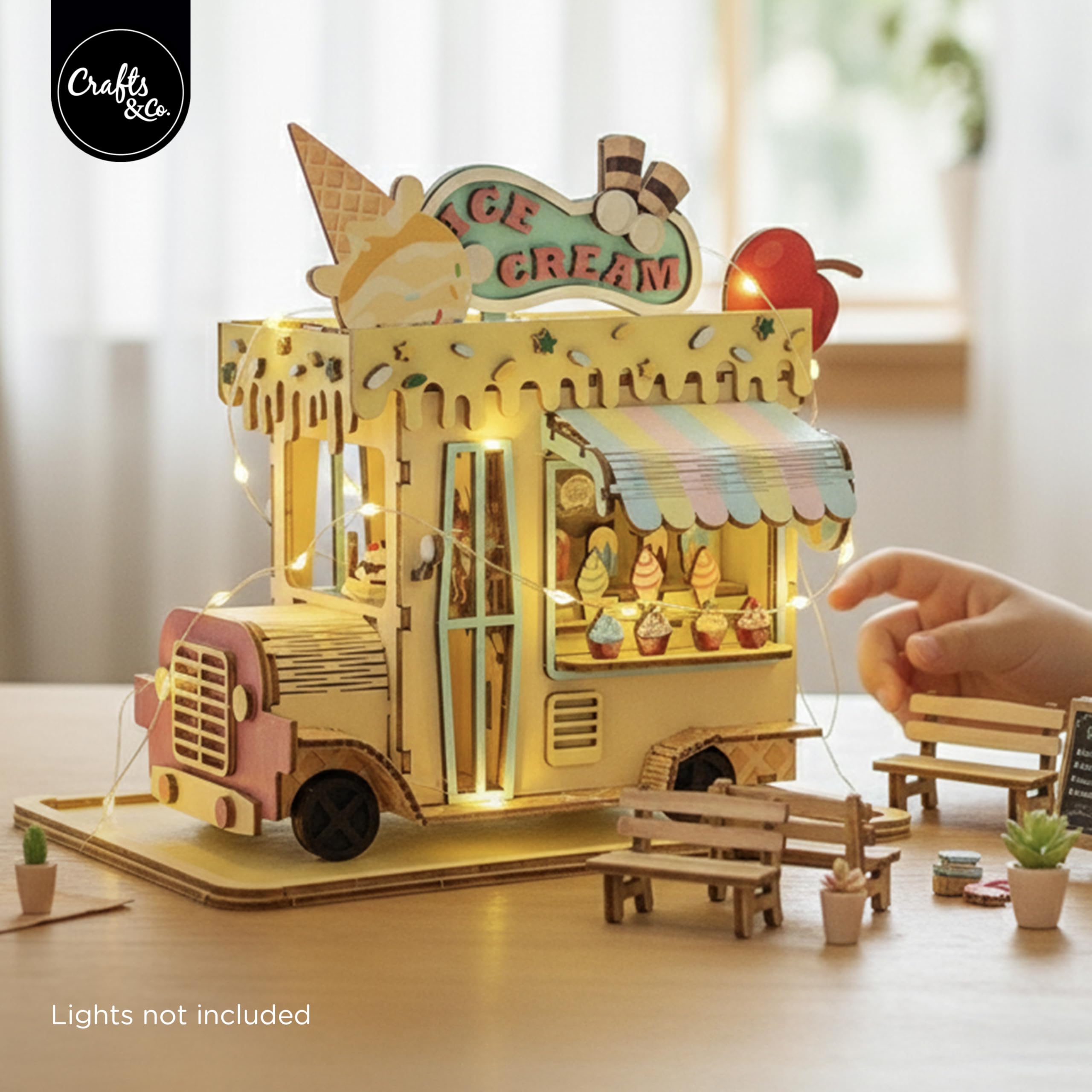 Crafts&Co Puzzle in legno 3D, fai da te, in miniatura in legno, per bambini e adulti, set creativo per rilassarsi e decorare, dimensioni: 16 x 8 x 10 cm, giallo