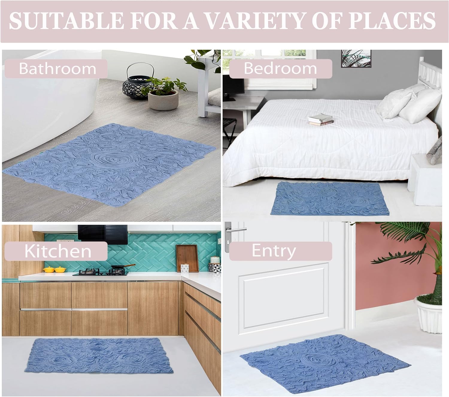 Home Weavers Modesto Collection 100% Cotton Tufted Round Bath Rugs, Extra Soft and Absorbent Bath Rugs, Non-Slip Round Bath Mats, Machine Washable, 22" Round, Sky Blue