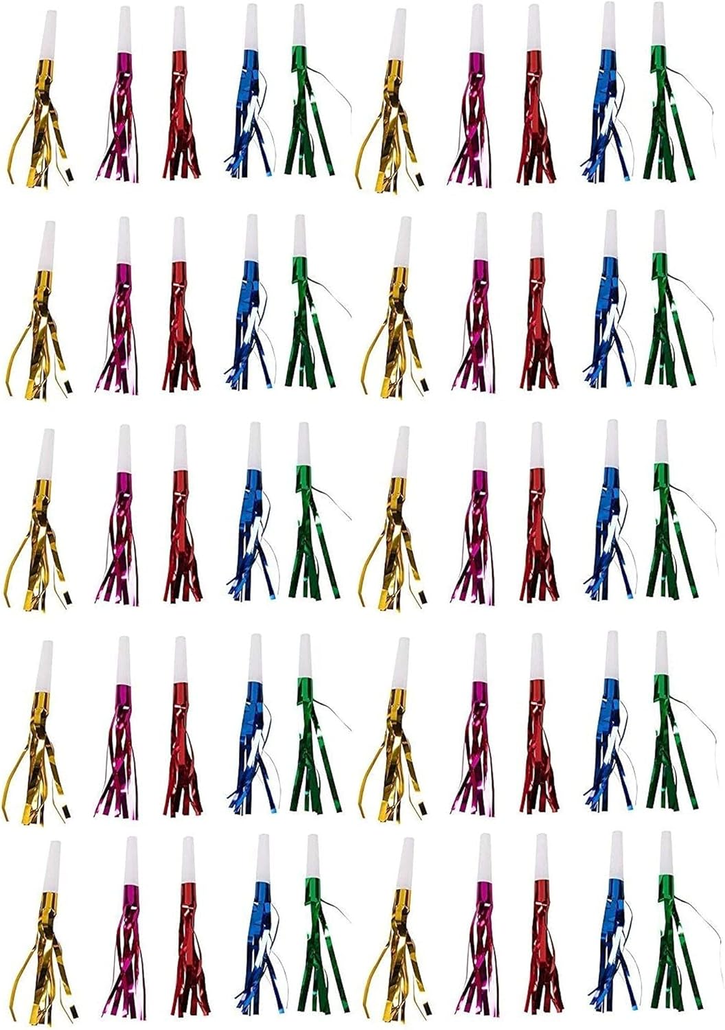 50-Pack Party Horns - Assorted Foil Party Blowers, Birthday Squawkers Noise Makers, Kids Party Favors, Bulk Goodie Bag Stuffers, 5 Colors : Toys & Games