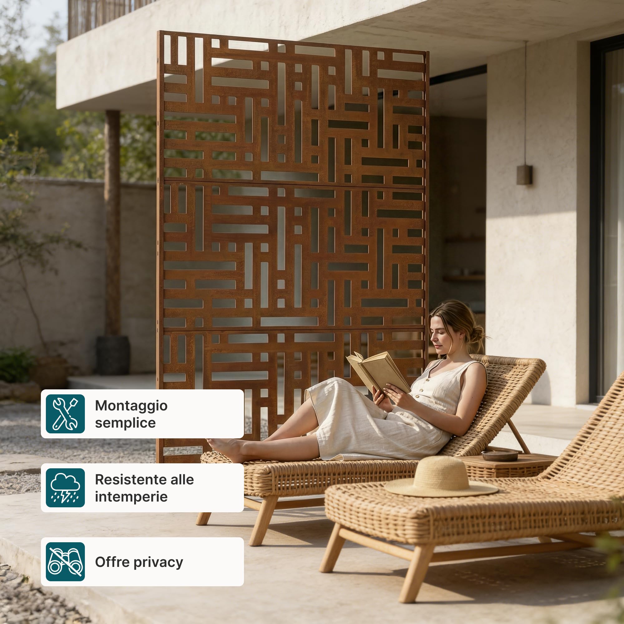 casa.pro Pannello Divisorio per Spazi Esterni Interni Schermatura Decorativa con Struttura Traforata Schermo Divisore in Acciaio Corten 180 x 120 cm Marrone Ossidato