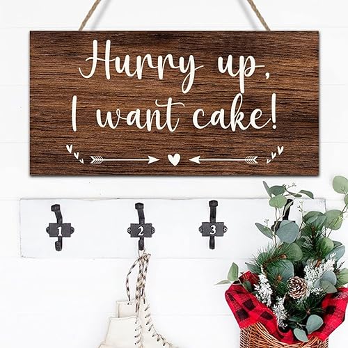 Miniatura 3 de Hurry Up I Want Cake - Anillo rústico para boda, portador, letrero de boda, placa colgante de madera, regalo de despedida de soltera, letrero de