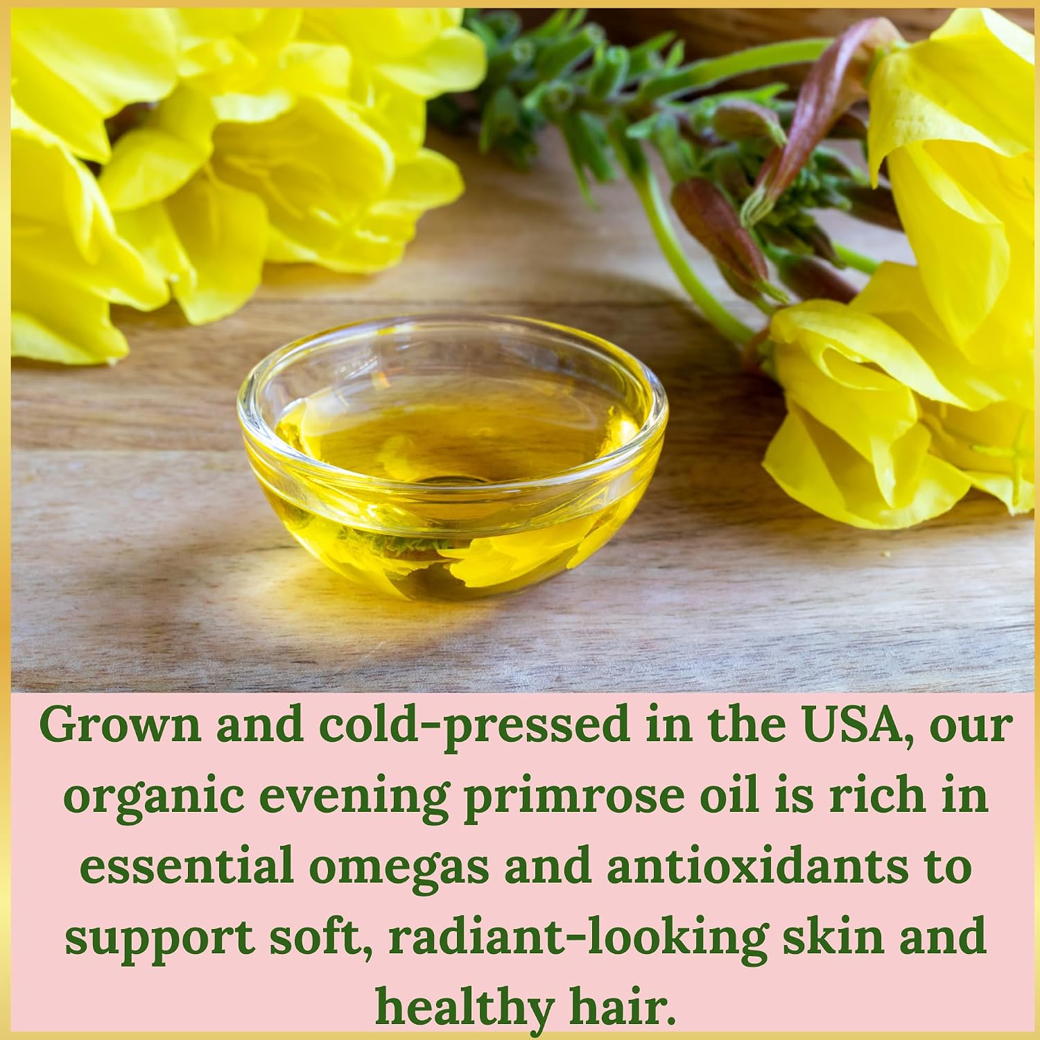 Evening Primrose Oil – 100% Pure, Cold-Pressed & Unrefined, Organic Evening Primrose Oil, Rich in Natural Fatty Acids & Antioxidants – for Skin, Hair, Massage & Carrier Oil, 4 fl oz Glass Bottle