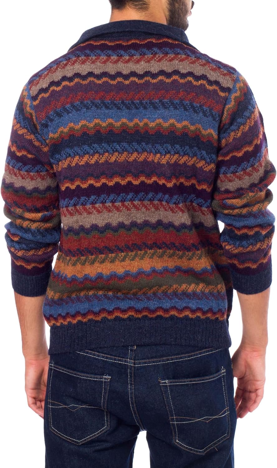 NOVICA Artisan Handmade Men's Alpaca Wool Striped Zip Collar Pullover from Peru, 'Mountain Life'