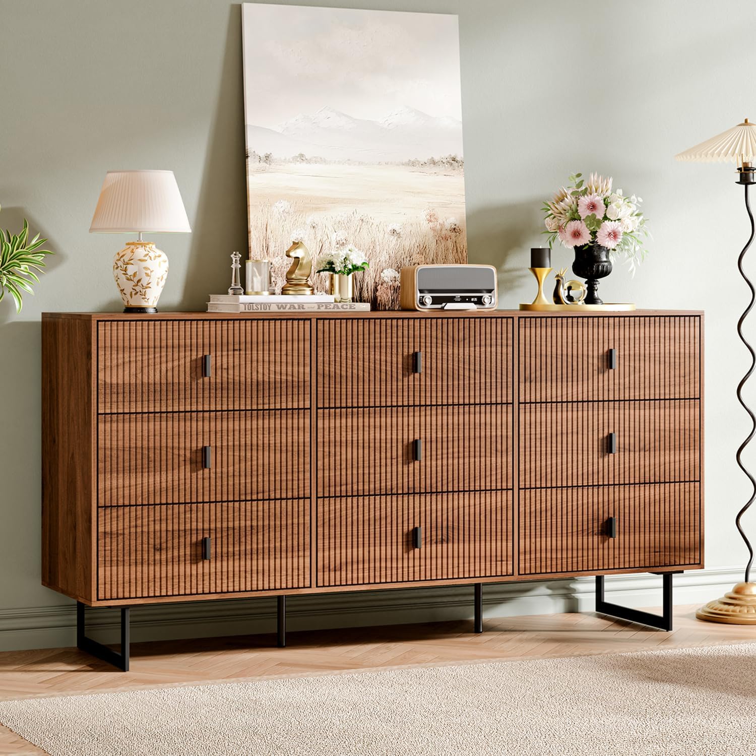 Chrangmay Modern 9-Drawer Chest in Walnut finish