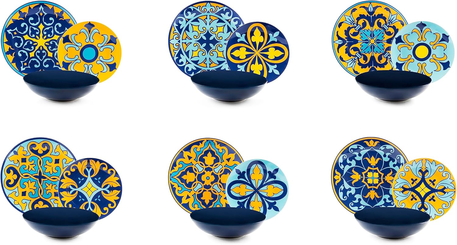Excelsa Seurat 18-Piece Dinner Set, Porcelain and Stoneware, Multi-Coloured Decoration, 6 People