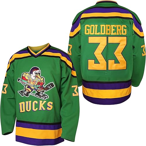 Miniatura 10 de Camiseta de Mighty Ducks #96 Charlie Conway #99 Adam Banks #33 Greg Goldberg #66 Gordon Bombay de la película de hockey blanco verde