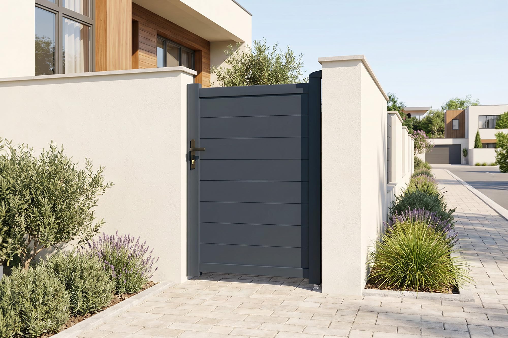 Casanoov Puerta peatonal exterior​ 1m EIGER Alt.180cm aluminio gris (Gris antracita, 100 x 140 cm)