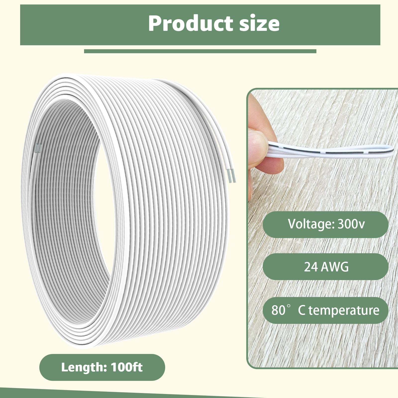 Lusperi Universal Garage Door Wire,100 Feet 2 Conductor Bell Wire, Extension Cable Wires Cord for Control Station and Sensor,24 AWG 2-Pin