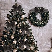 Vista 5 de 2 Piezas Lazos de Arpillera Prefabricados Hechos a Mano con Cinta con Alambre Negro para Coronas Decoraciones de Árbol Envoltura de Regalo