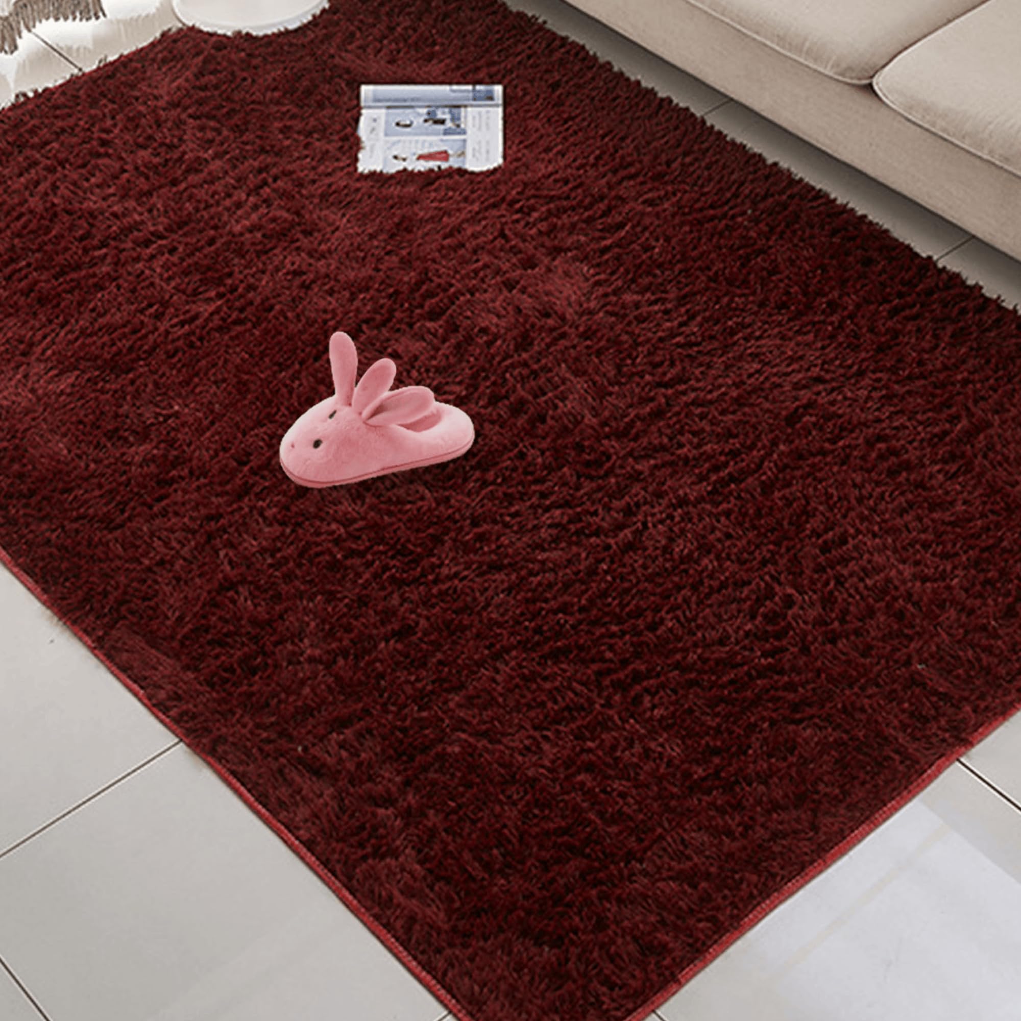 Grand tapis de salon doux bordeaux 120 x 170 cm moelleux moderne