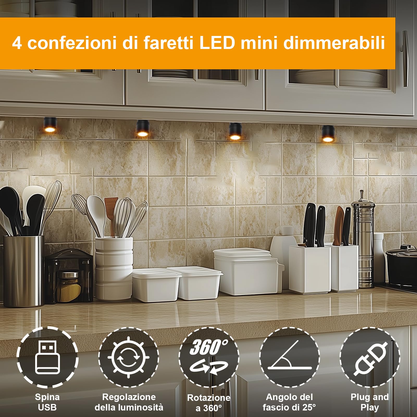 4PCS Mini Faretto LED, Faretti da Incasso a LED, Mini Faretti da soffitto Spotlight, 5V 1W Plafoniera Faretti con Trasformatore per Vetrina di Gioielli Portico Entrata, Luce Calda