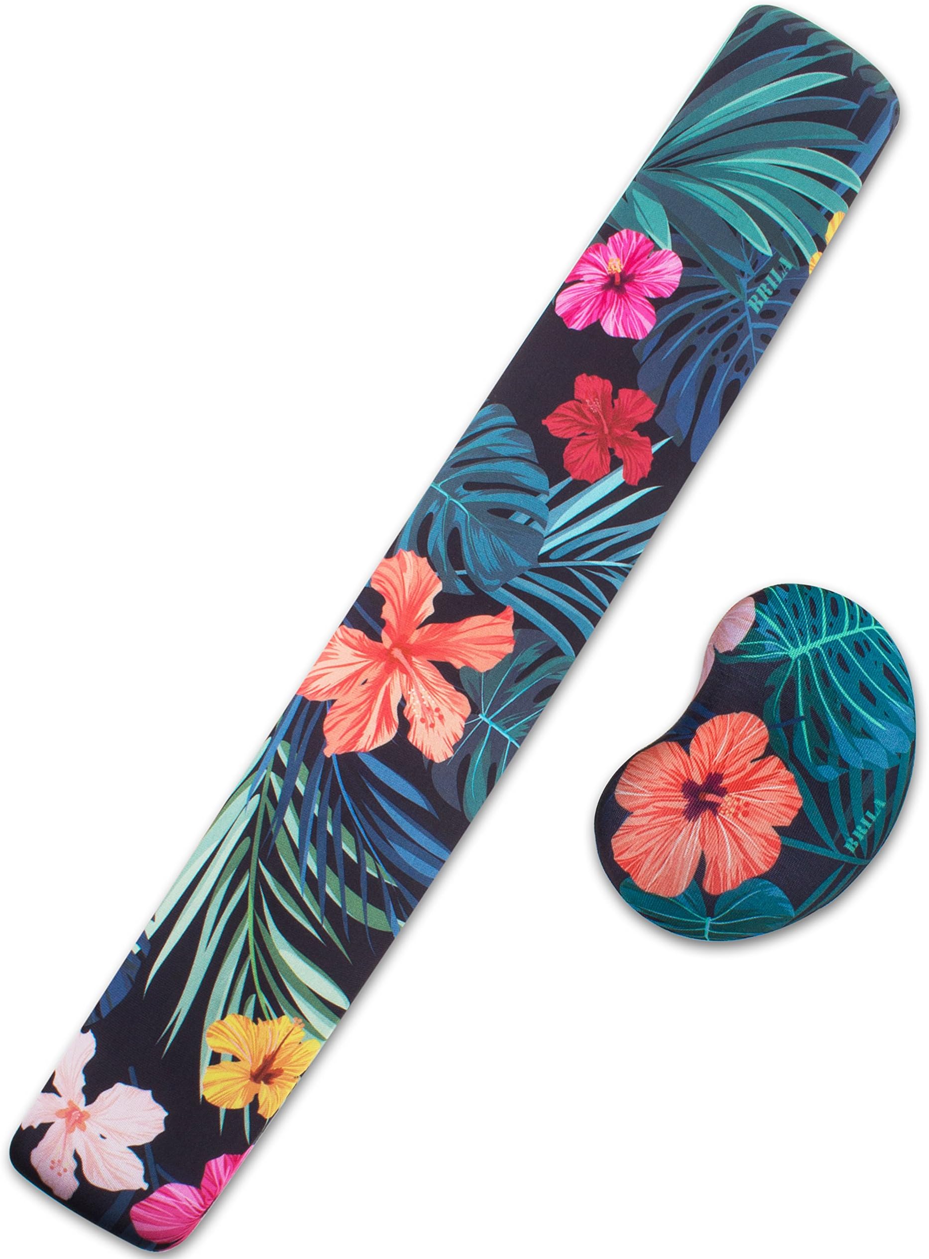 BRILA Keyboard and Mouse Wrist Rest Support Pad Cushion Set – Comfortable Medicinal Grade Silica Gel with Pattern Design – Skid Proof & Pain Relief Easy Typing (Summer Tropical Floral Leaves)