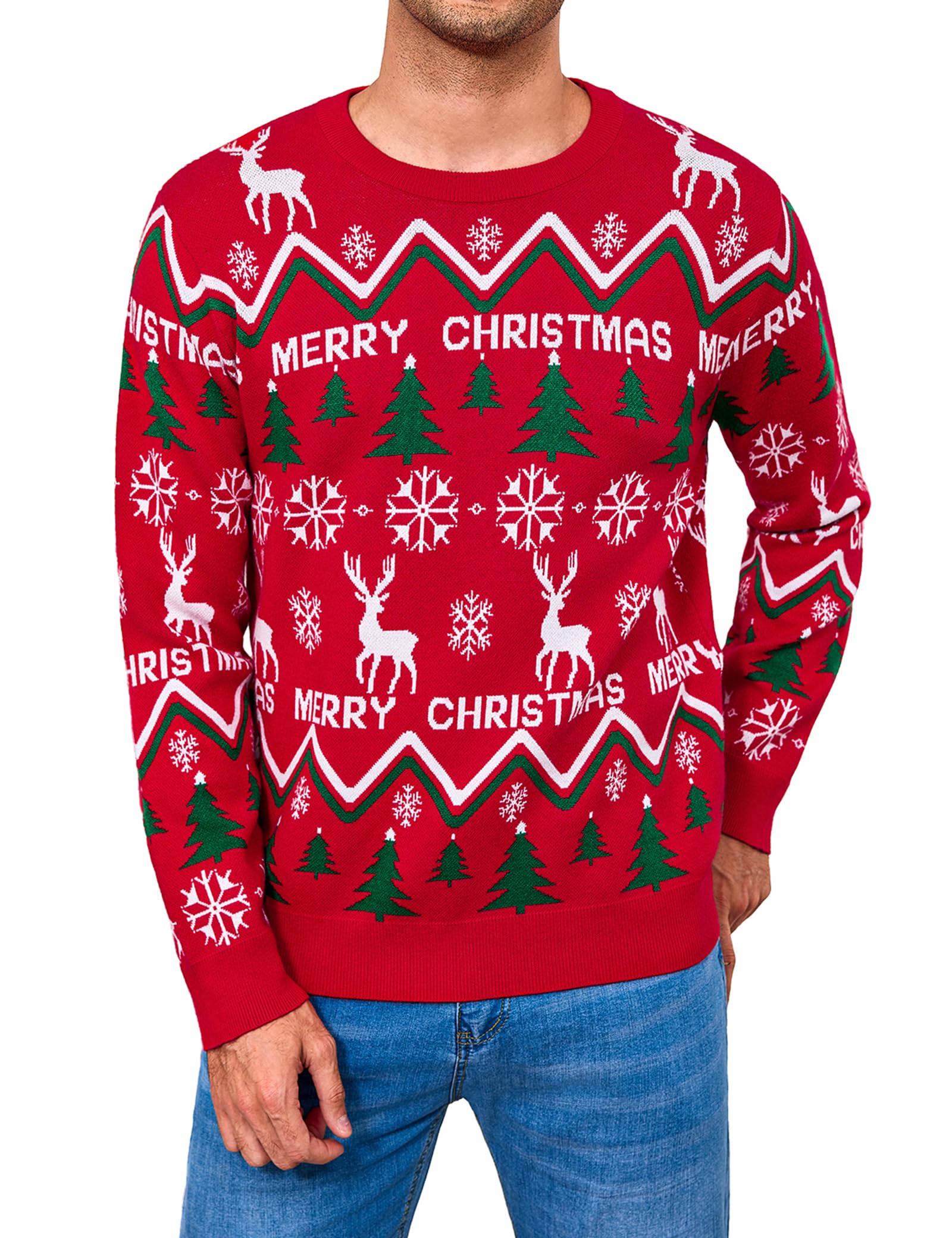 Gyabnw Jersey Navideño Hombre de Punto Manga Larga Cuello Redondo