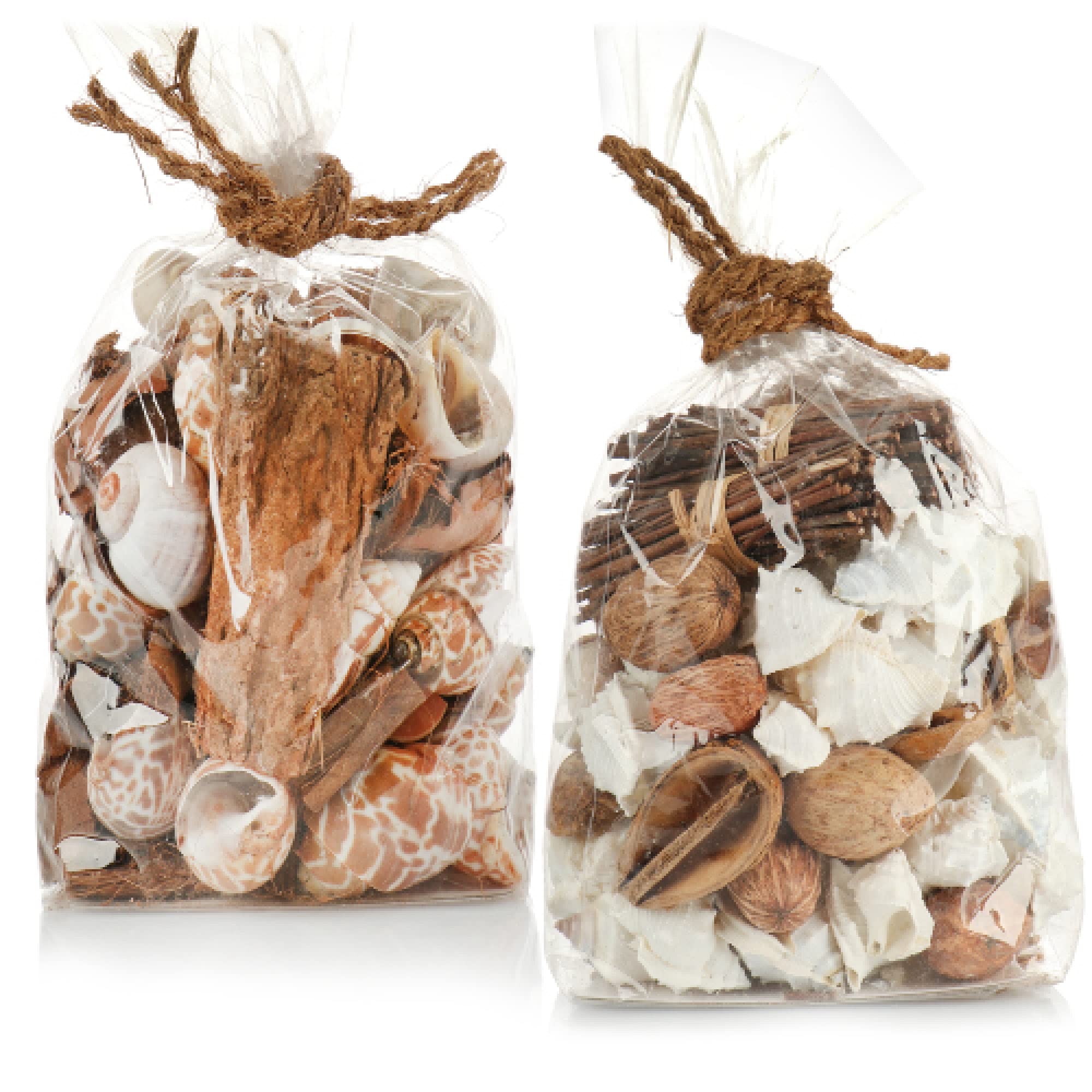 com-four® 2x bags filled with beautiful shells and wood in the color brown for your sea feeling at home. (2x bag - shells brown)