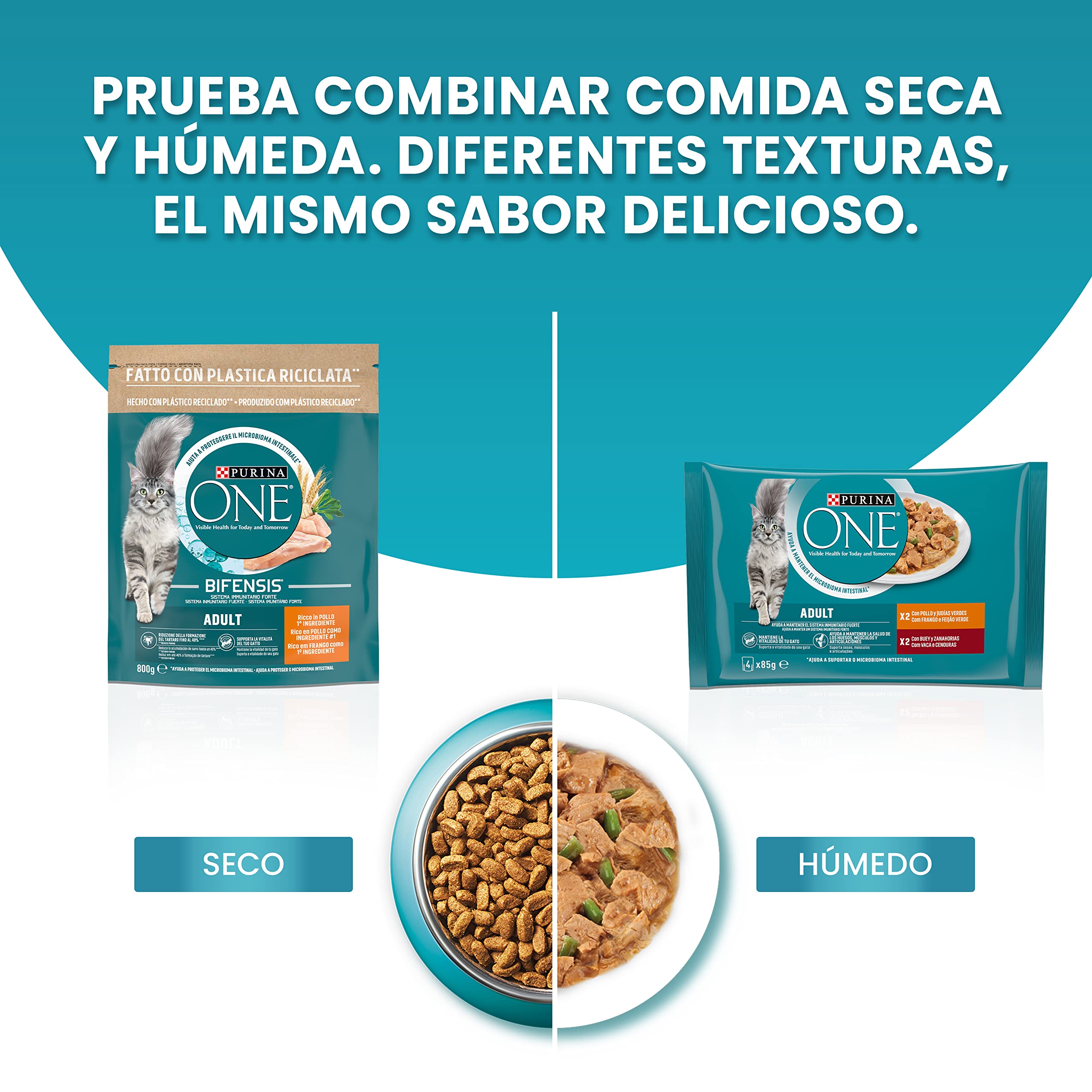 PURINA ONE Sterilcat, Comida Húmeda para Gato Esterilizado Adulto, Trocitos en Salsa, Surtido de Salmón y Pavo, 12 Packs de 4 Sobres de 85 g. (48 sobres)