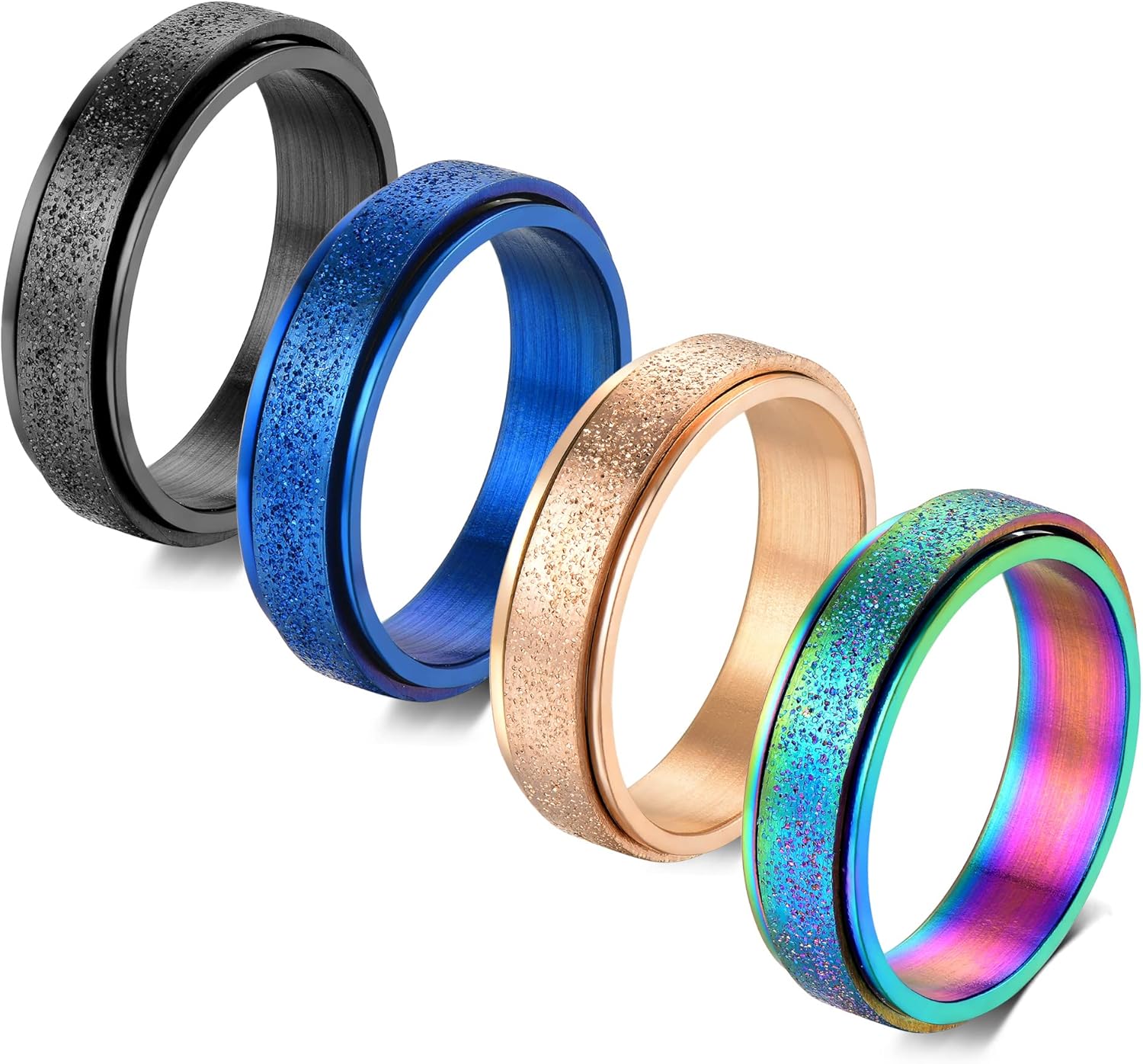 Anxiety Rings for Women - Stress Relief Spinner Rings, 4Pcs, 6MM Titanium Steel, Size 5-12 - Image 7
