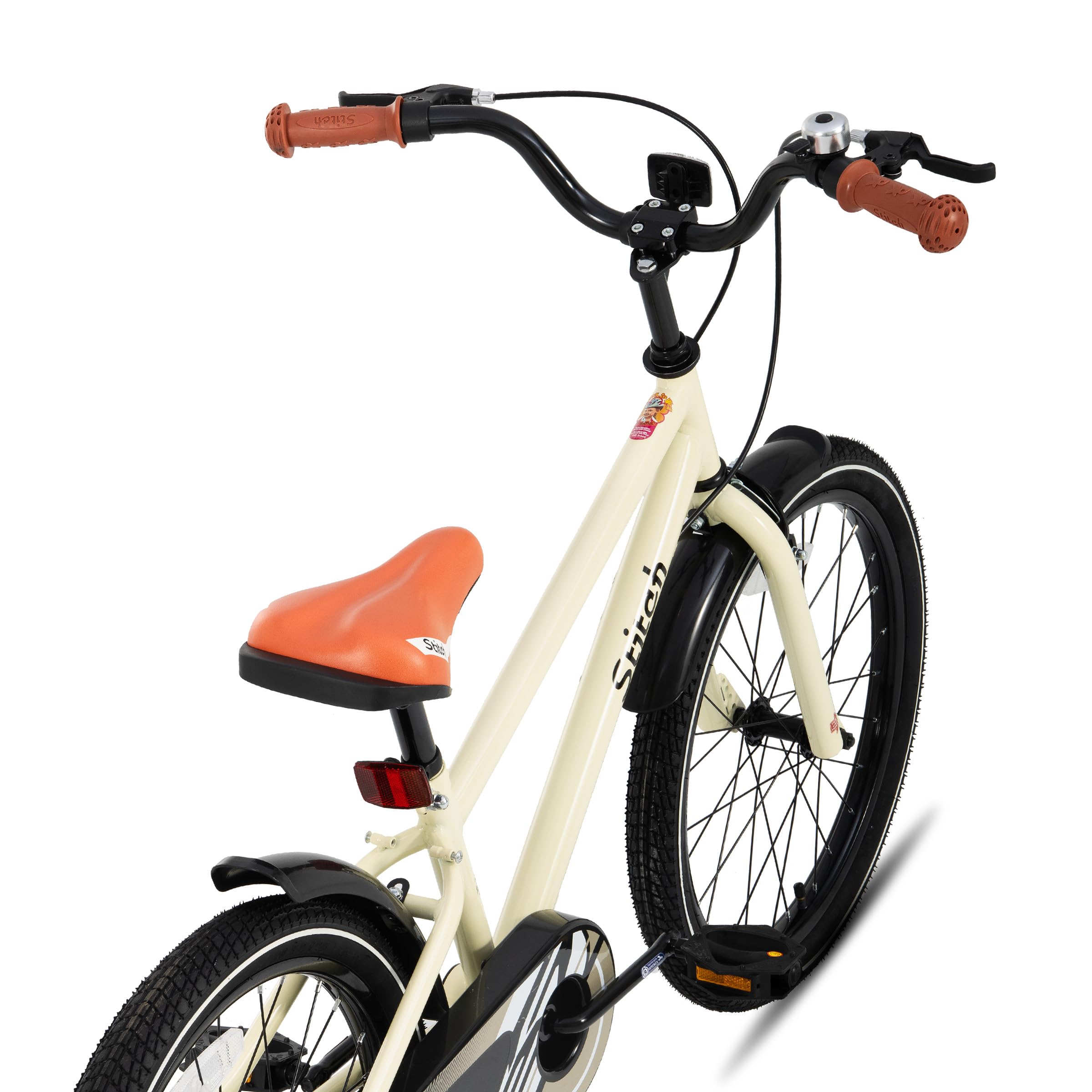 STITCH Bici vintage de 18 pulgadas para niños y niñas de 6 a 8 años, bici infantil de 18 pulgadas con estabilizador y soporte, beige