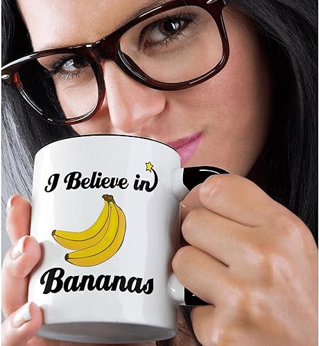 Miniatura 2 de 3dRose I Believe in Bananas - Taza de dos tonos, 11 onzas, negro/blanco