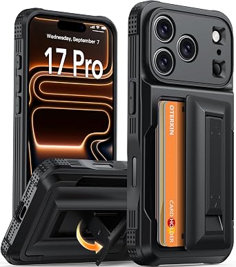 Oterkin for iPhone 17 Pro Wallet Case | 4-5 Card Holder | Stand, Black 6.3"