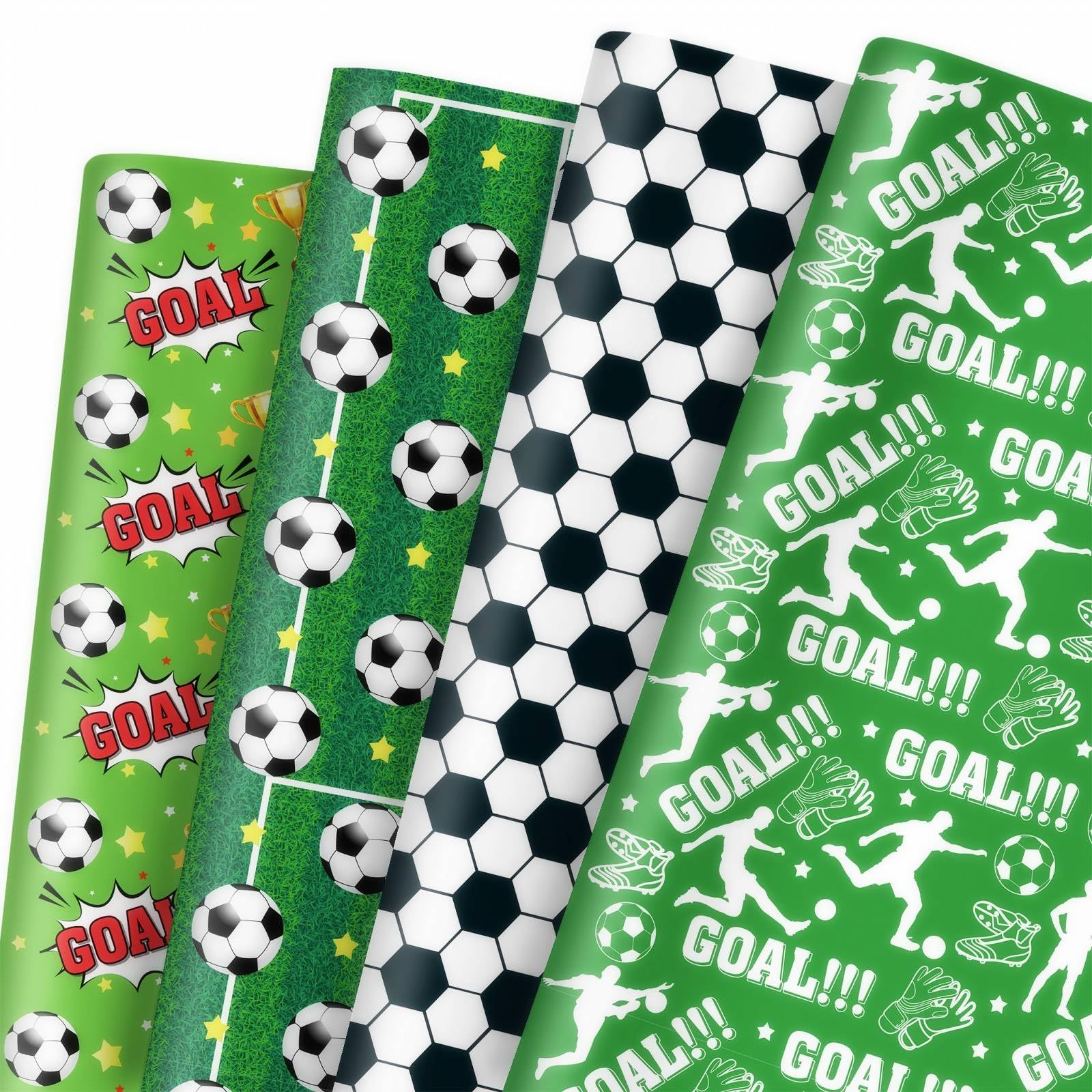 GleeWrap Football Wrapping Paper, 12 Sheets 50x70cm Soccer Sport Gift Wrap for Boys Birthday, Football Fans Party Decorations