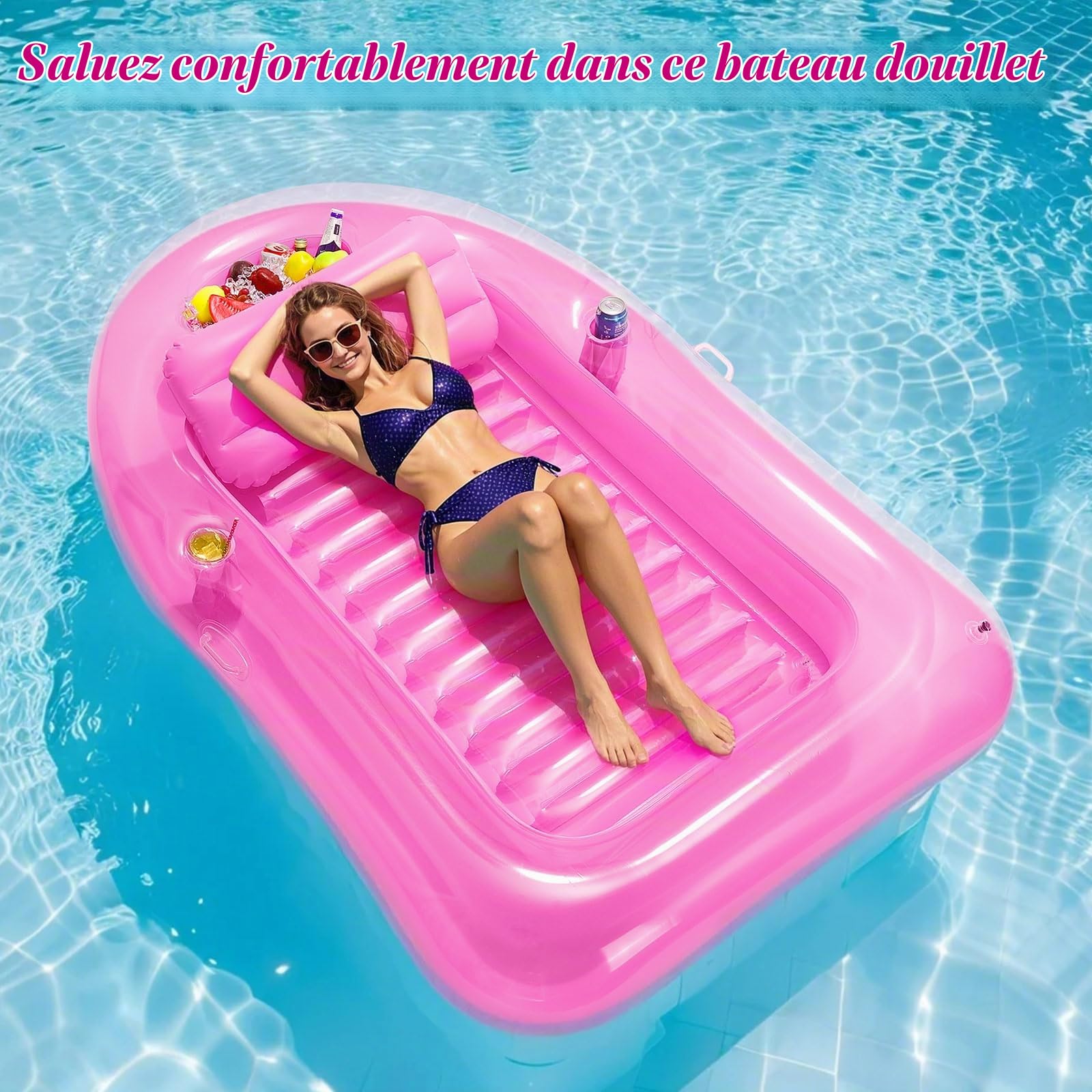 MoKo Tanning Pool Matelas Gonflable Piscine | Tanning Pool avec Porte-Gobelets, Chaise de Piscine Longue pour Parc Aquatique Plage