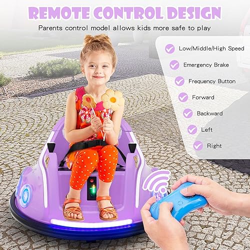 Miniatura 8 de HONEY JOY Coche parachoques para niños pequeños de 12 V, funciona con batería, joysticks duales, luz LED intermitente y música, juguetes de vehículo