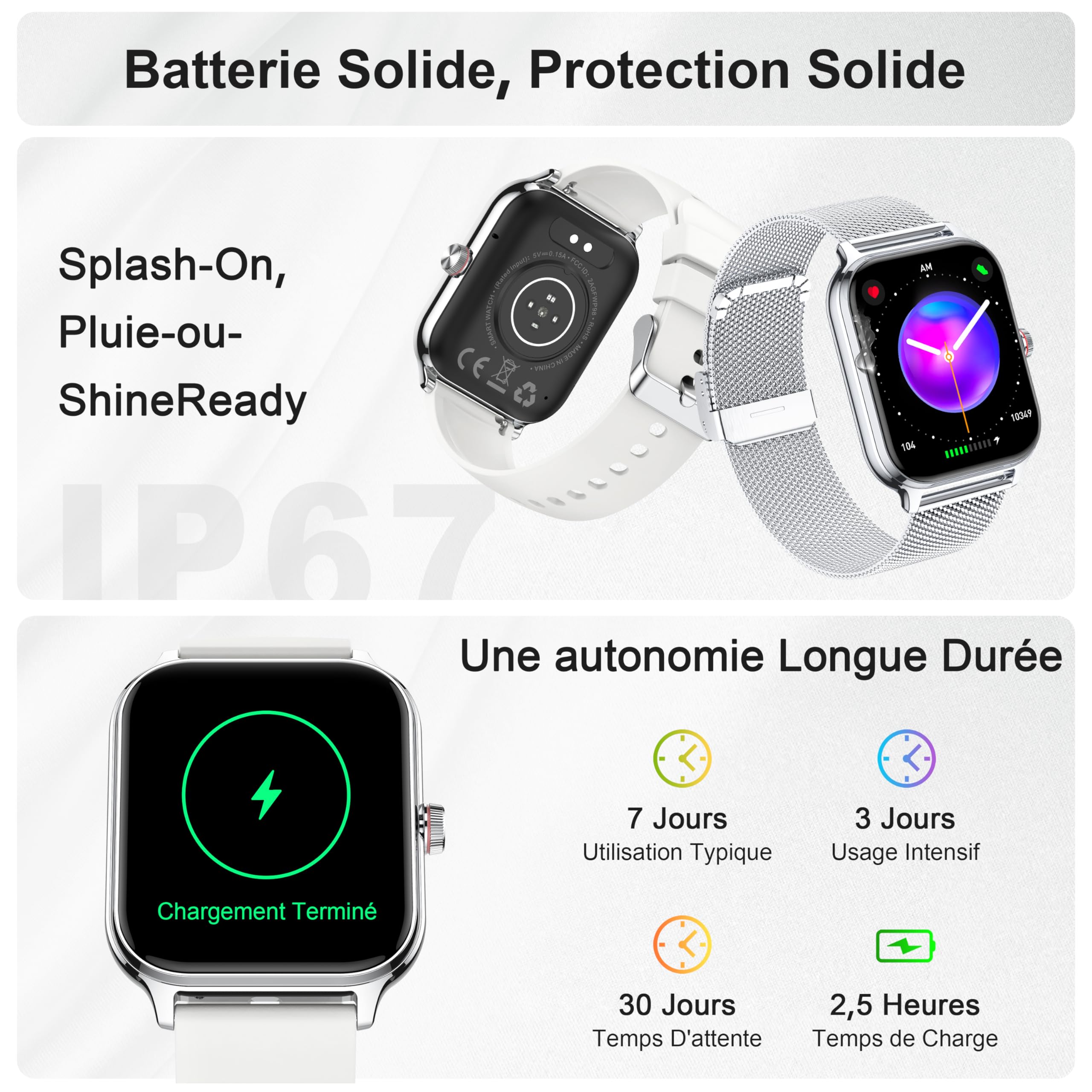 LODIMEKE Smartwatch Appel pour Apple Samsung Xiaomi & Android Phones, Montre Connectée Femme Homme Tension Artérielle Fréquence Cardiaque Sommeil, 1.96'' AI 100+ Sports, IP67 Podomètre Calculatrice