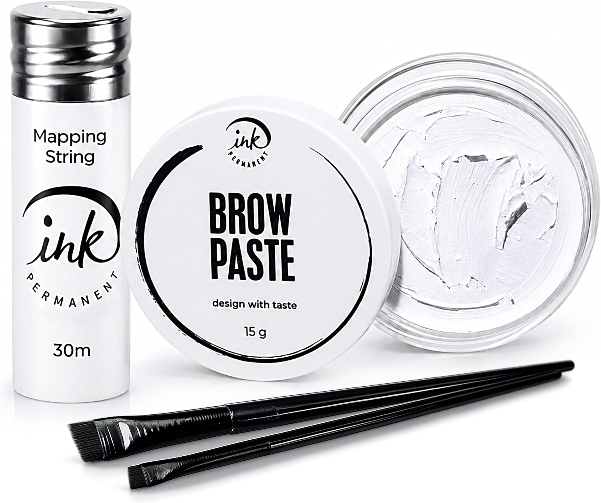 Brow Mapping Kit with White Brow Paste [Large 15g Bottle] White Brow Mapping String [30 m ] and 2 Eyebrow Brush Set for Microblading Supplies, PMU Supplies and Brow Brush Microblading Kit; Brow brush