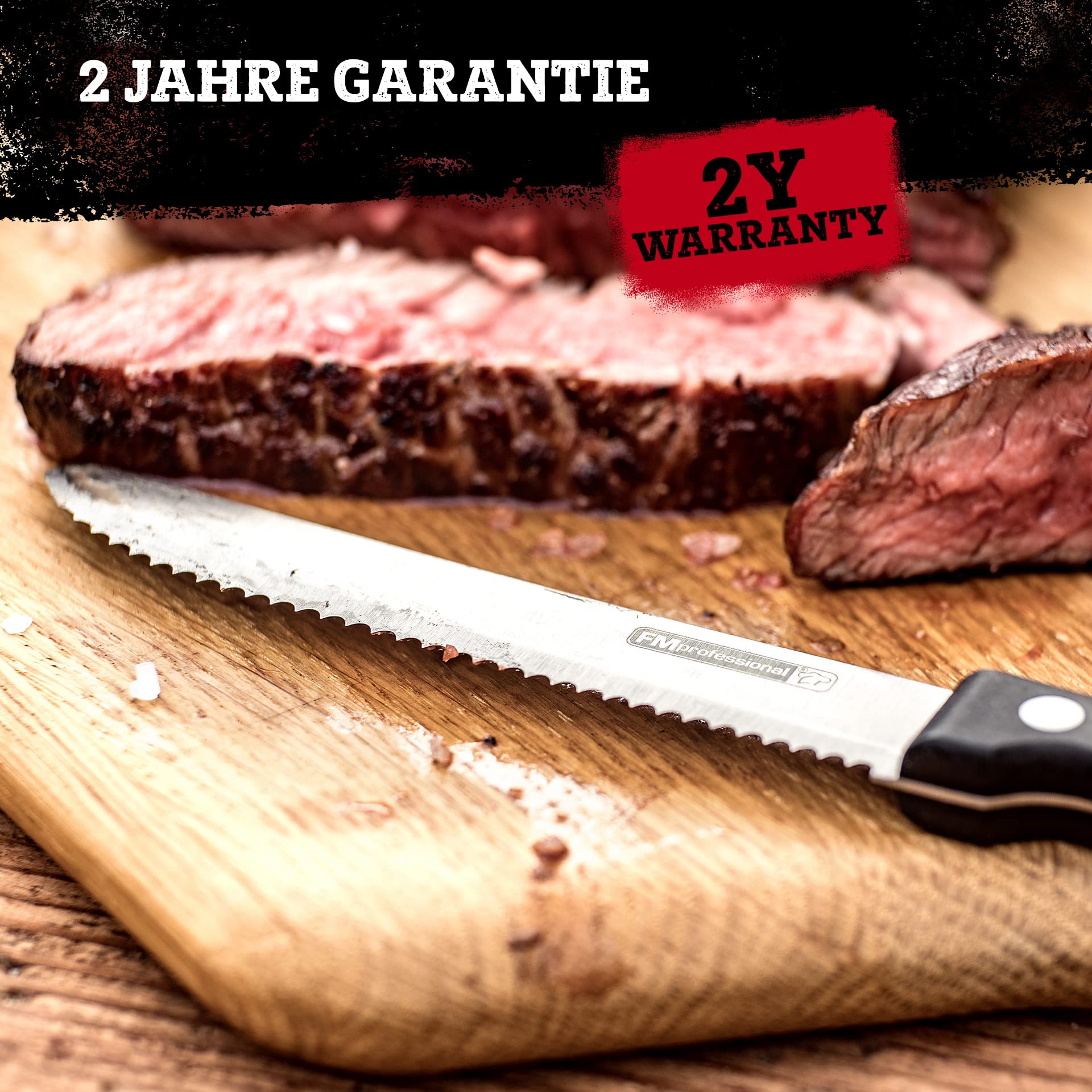FMprofessional 60x Steakmesser mit Wellenschliff by Fackelmann – Scharfes Messer für Steak und Pizza – Langanhaltend scharfe Klinge für Gastro & Hobby-Köche