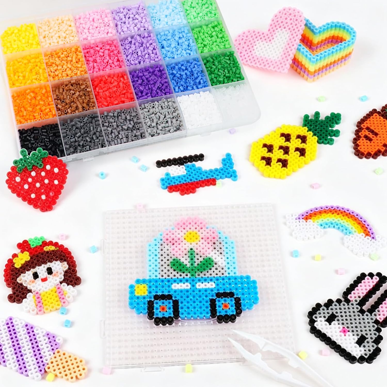 8400 Pcs Fuse Beads Refill, 24 Everyday Core Colors, 350 Pcs Per Color, Bulk Perler Beads Kits with Storage Case, for DIY Crafting, School Projects, Daily Art Supplies, Creative Making