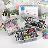 Vista 3 de JUXYES 4-Tiers Stack Carry Storage Box With 2 Divided Tray, Transparent Stackable Storage Bin With Handle Lid Latching Storage Container for School