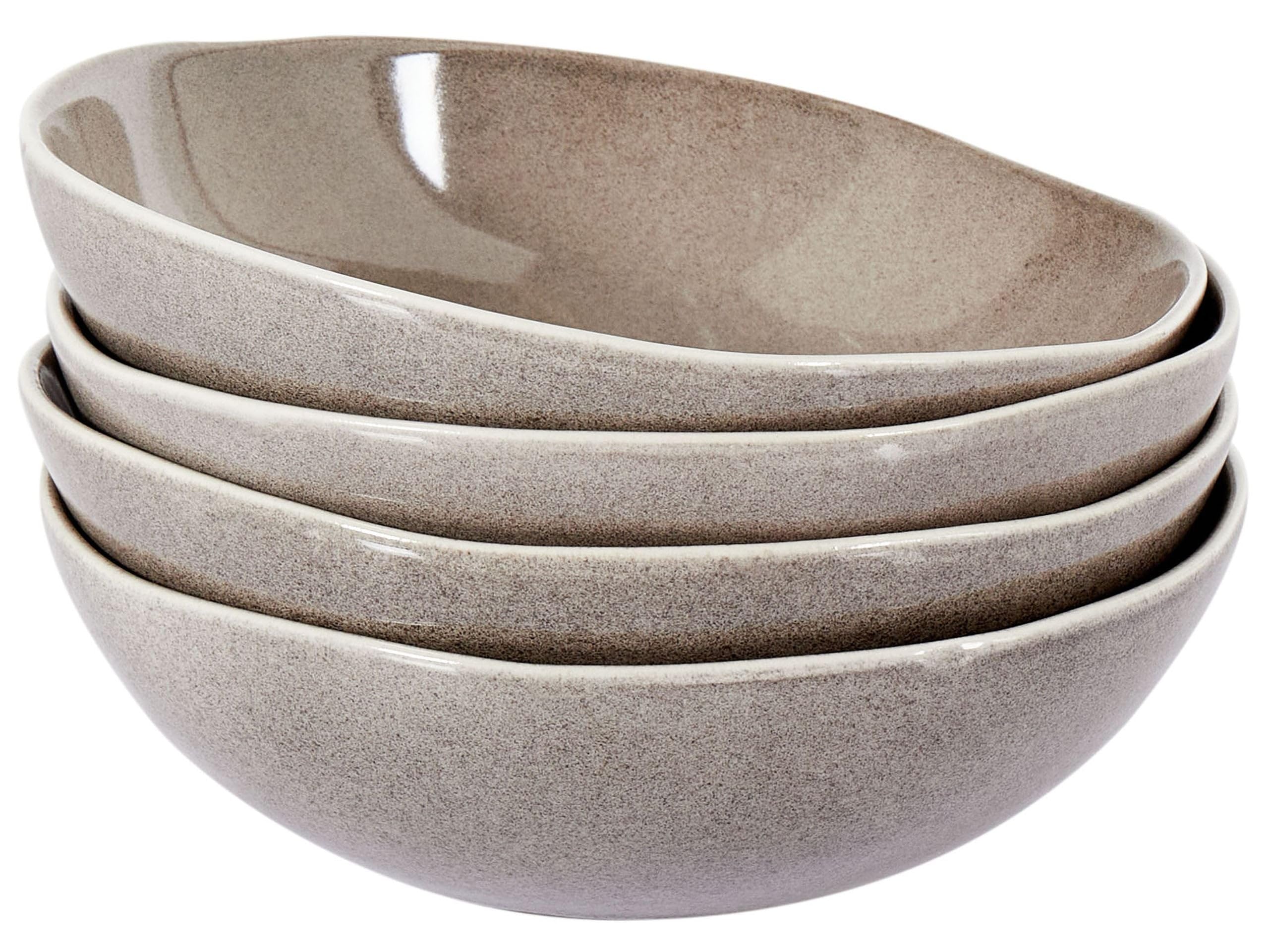 Conjunto de 4 platos hondos cuenco para pasta de gres caolín artesanal acabado esmalte reactivo gris Costmary