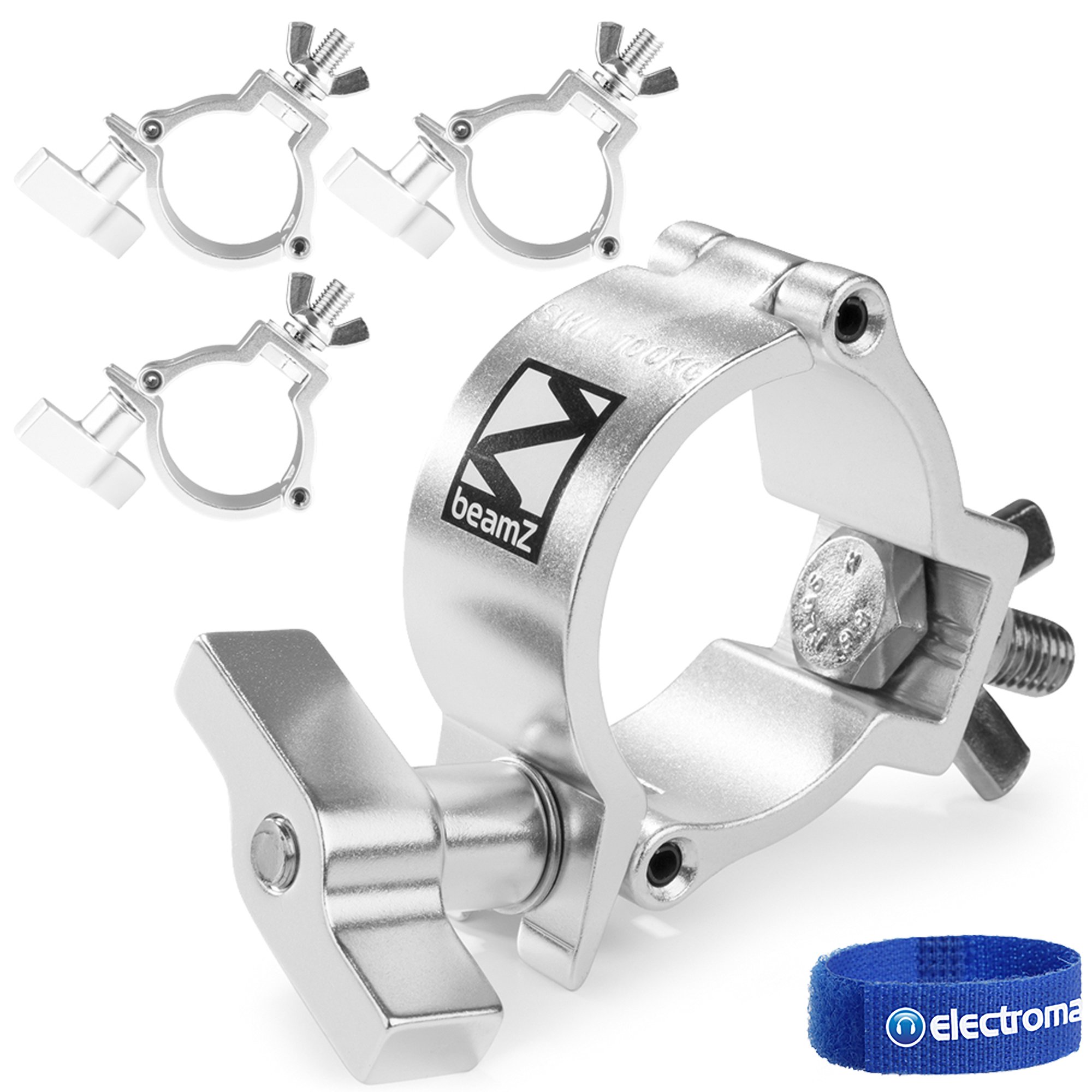 beamz4x BC50-100N Half Coupler Clamp Set, Aluminium Stage Lighting Truss Clamps, 100kg Capacity, Fits 48-51mm Tubes, Easy Installation, Theatrical Lighting Support