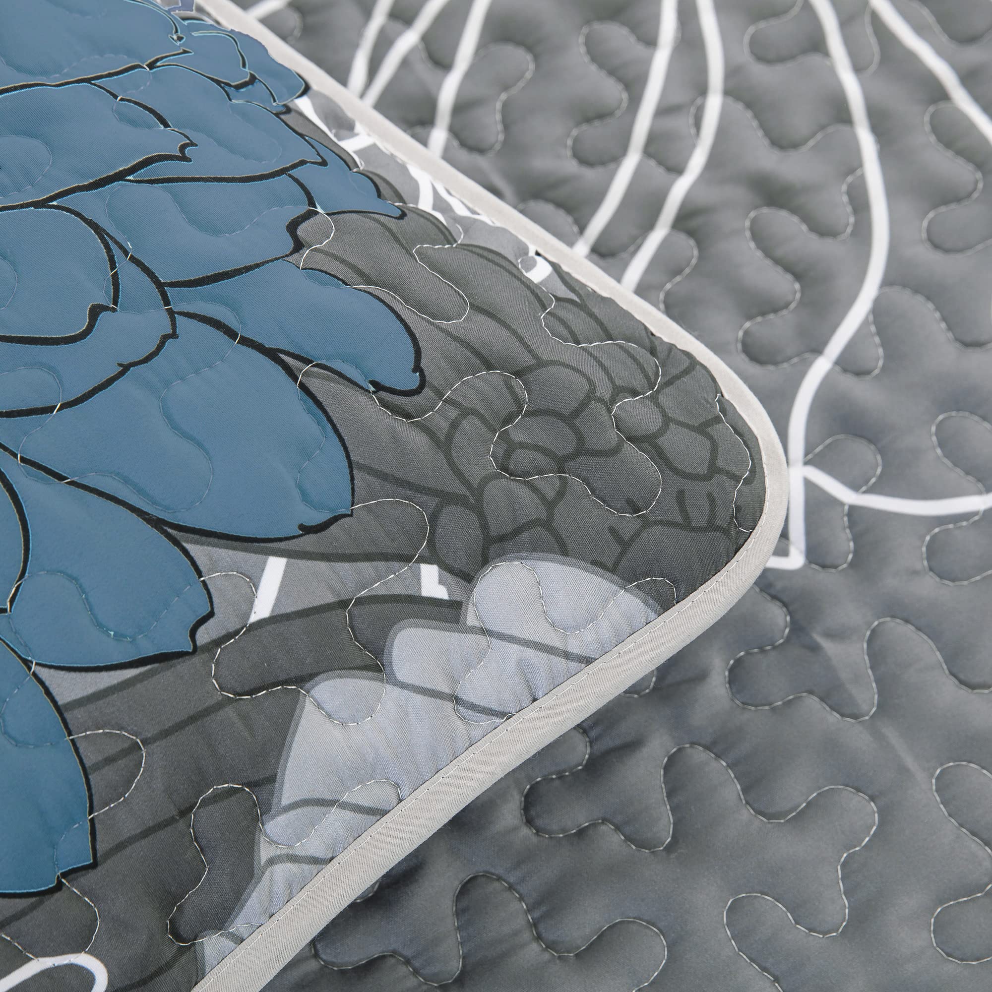 WONGS BEDDING Sprei 220x240 blauw bloemen bedsprei zachte zomerdeken gewatteerde deken voor tweepersoonsbed microvezel dekbed met 2 kussenslopen 48x75