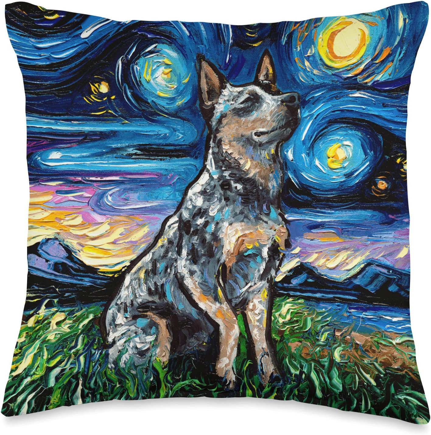 Blue Heeler Starry Night Australian Cattle Dog Art by Aja Throw Pillow