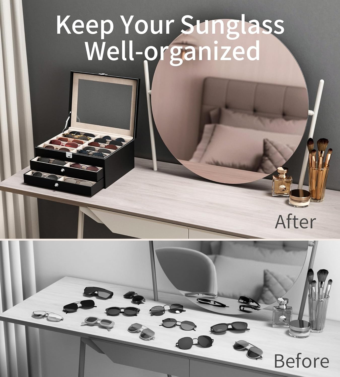 NEWLOOP 10/30 Slots Sunglass Organizer for Multiple Pairs of Eyeglass See-through Display Case Storage Box for Women Men