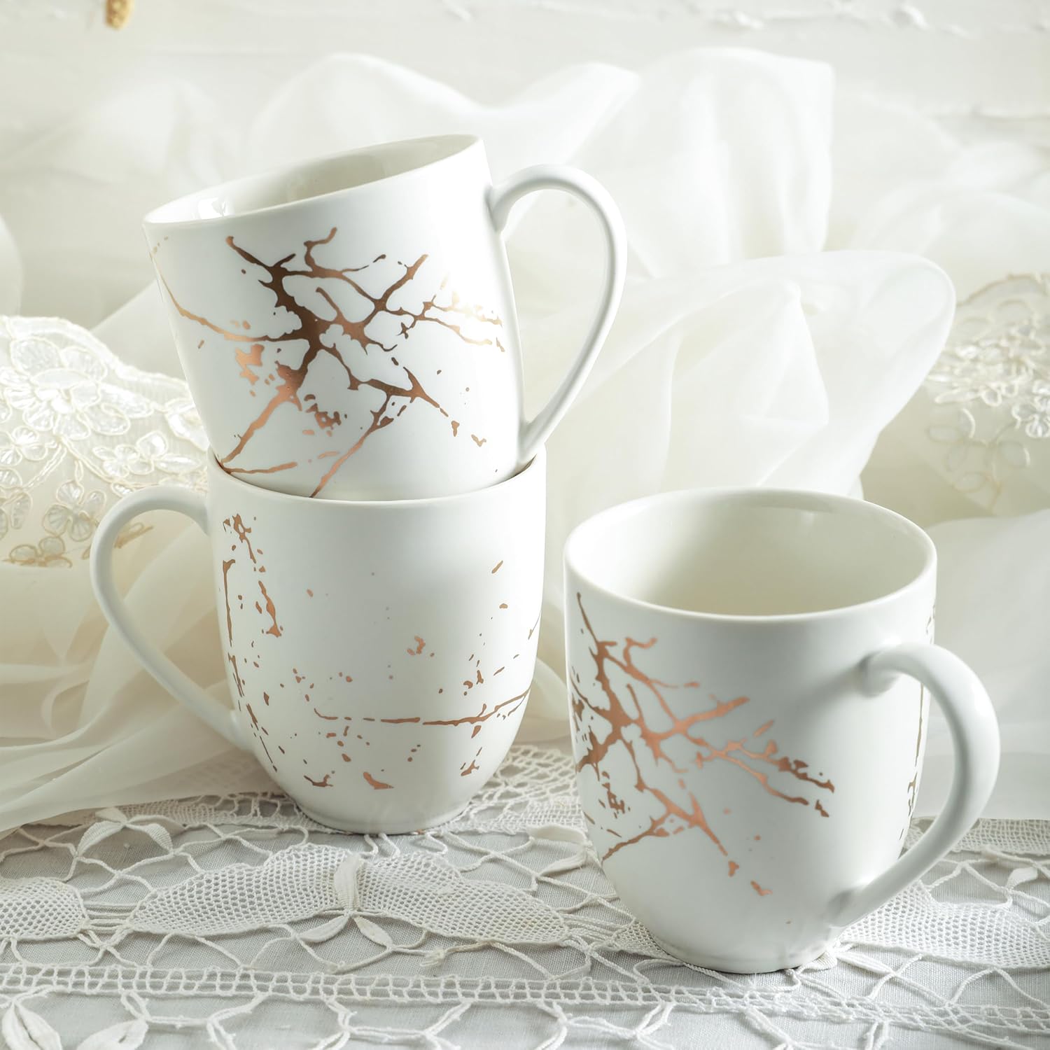 Stone Lain Porcelain 16 Piece Dinnerware set, 4 Full White Gold Splash Sets