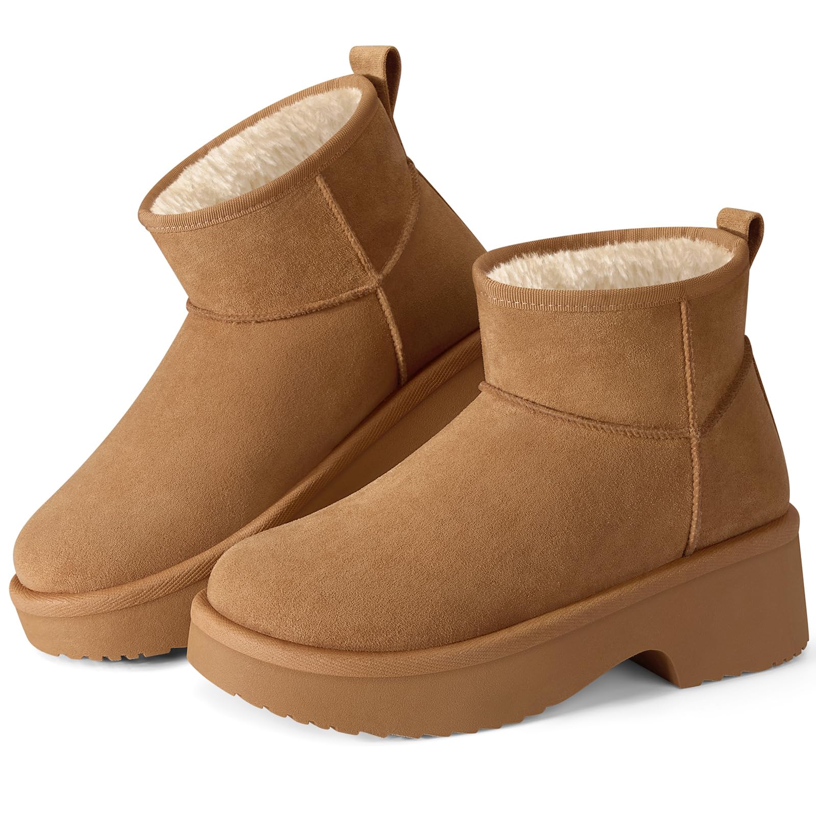 SHIBEVER Winter Ankle Boots Women Platform Suede Snow Booties Warm Fur Anti-Slip Waterproof Comfortable Outdoor Shoes