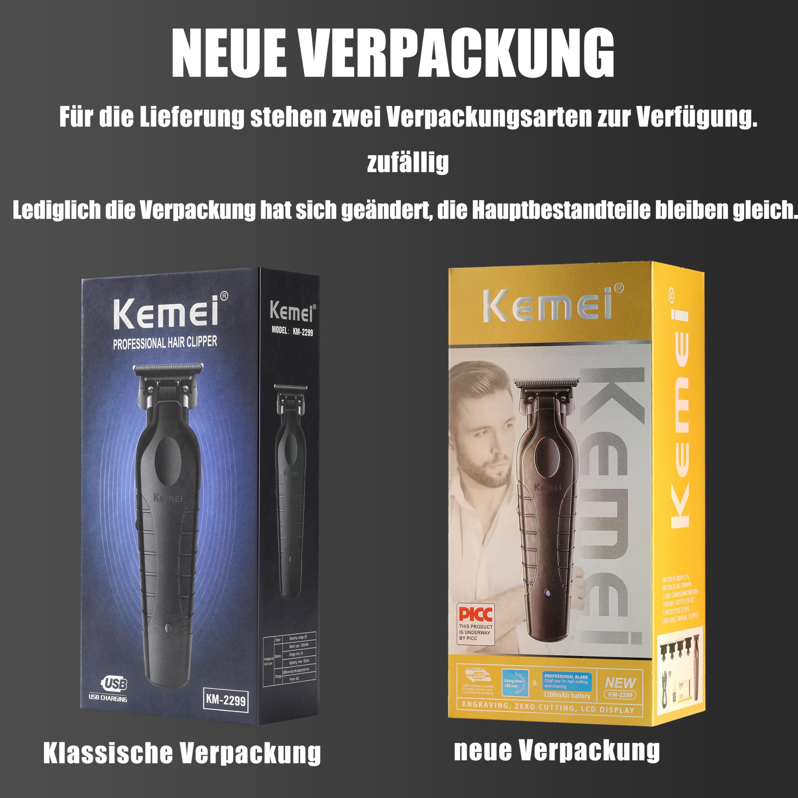 Kemei 2299 Professioneller Haartrimmer für Männer Elektrische Haarschneider, T-Klinge mit Nullabstand, Barttrimmer, Friseur-Haarschneideset, Kabellos und Wiederaufladbar