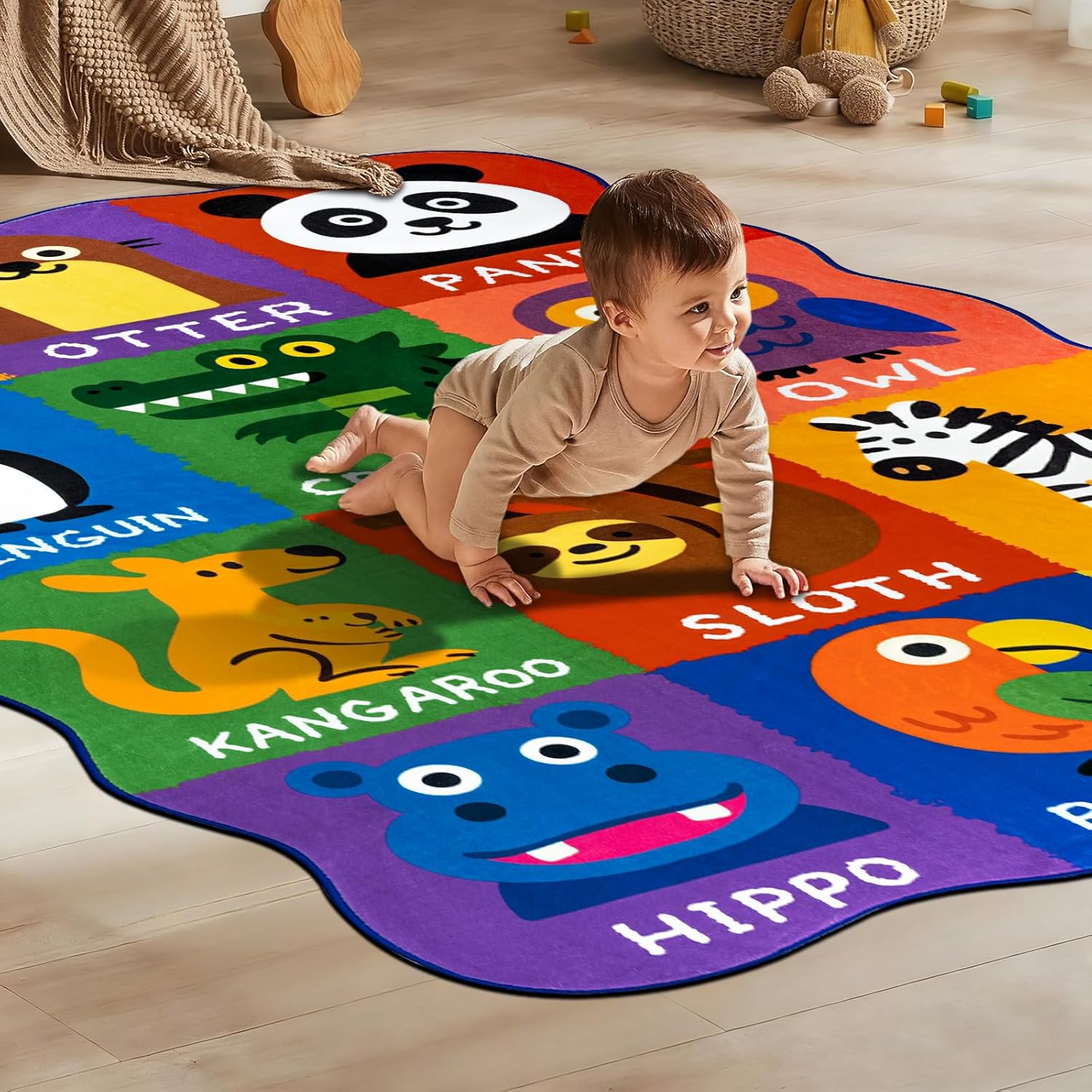 Kids Rugs for Playroom,4x6 Feet Upgrade Ultra Non Slip Area Rug, Washable Play Mat Rug Cute Animal Carpet for Classroom Toddler Nursery Kids Room Decor