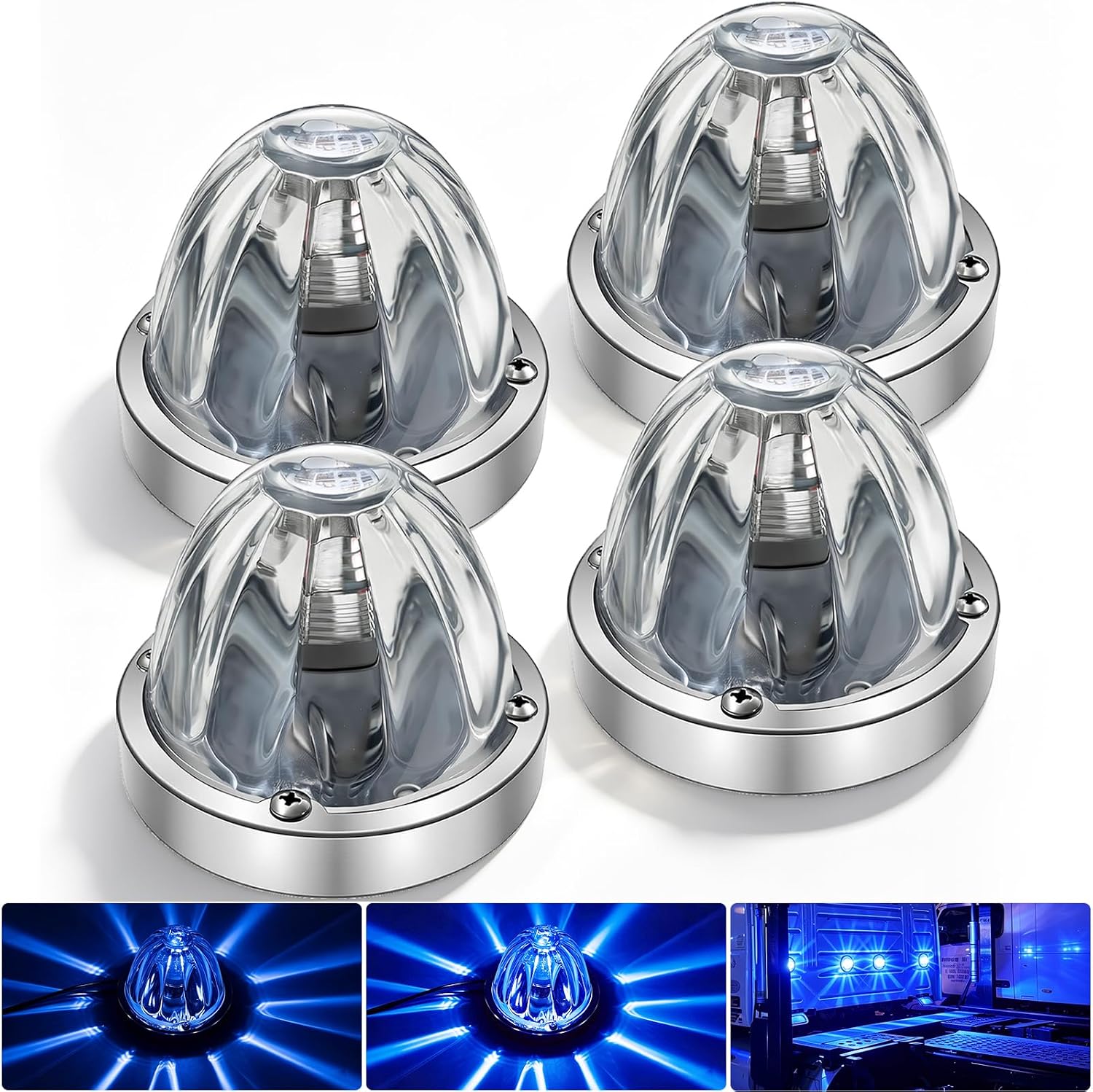 BJZ 4Pcs Blue Watermelon LED Lights w/High & Low Lighting, Watermelon-shaped Side Marker Clearance Tail Top Cap Roof Lights for 12V Trailer Truck Semi-trailer Heavy-duty Truck Bus Van Golf Cart