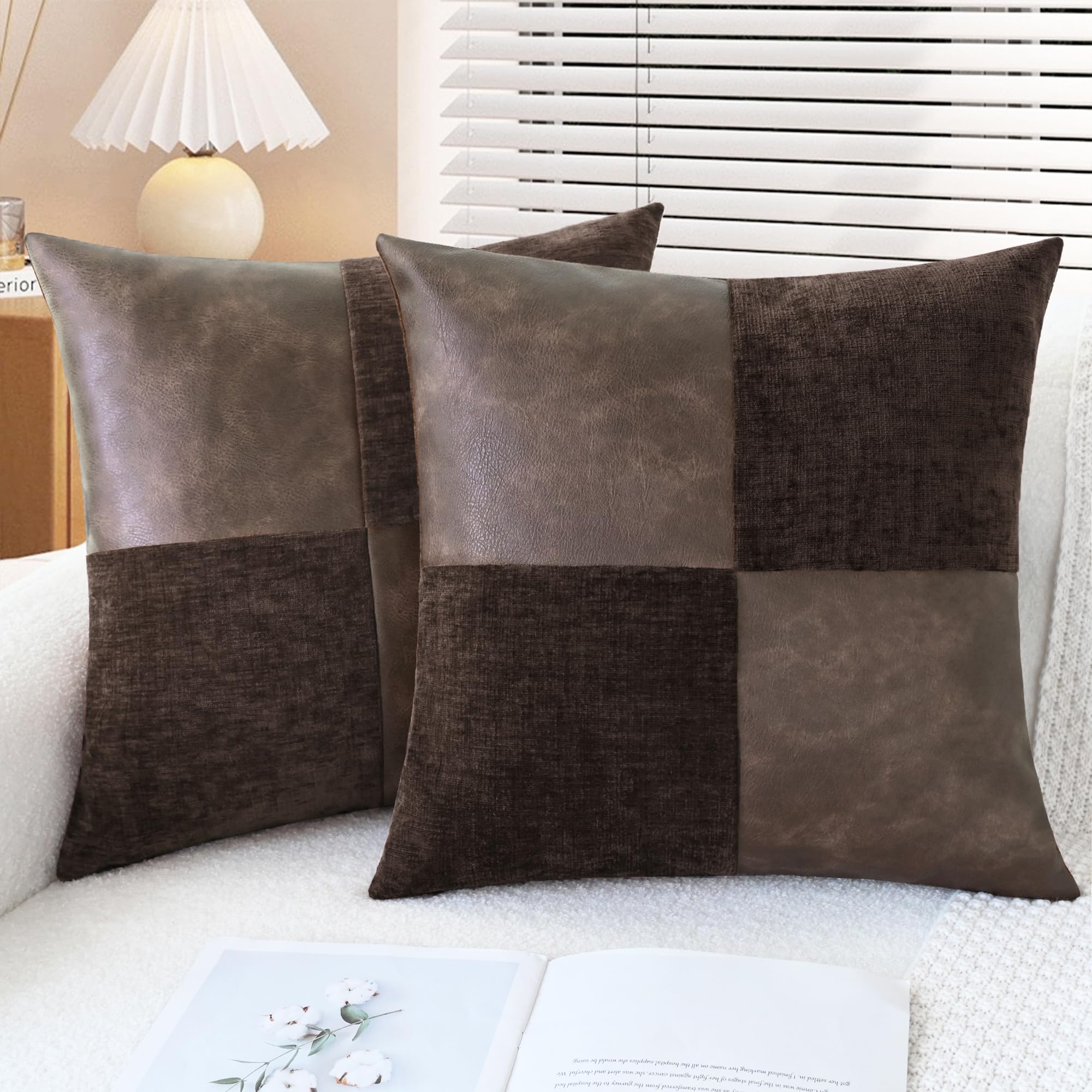 CaliTime Throw Pillow Covers Decorative 18 X 18 Inches Pack of 2 Cozy Chenille