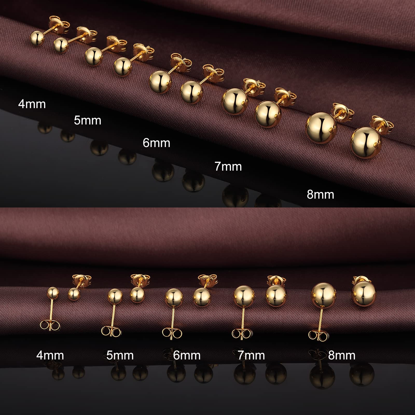 Miaofu Orecchini 18k Oro Bianco Placcata Orecchini 925 Argento Sterlina Zirconi Simulato Diamante Brillanti per Donna Uomo 4-8mm I Orecchini Zirconi Cubica Swarovski Dimensioni 3mm-8mm